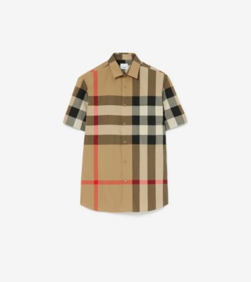 BURBERRY- Checked Cotton Shirt- Man- L - Beige