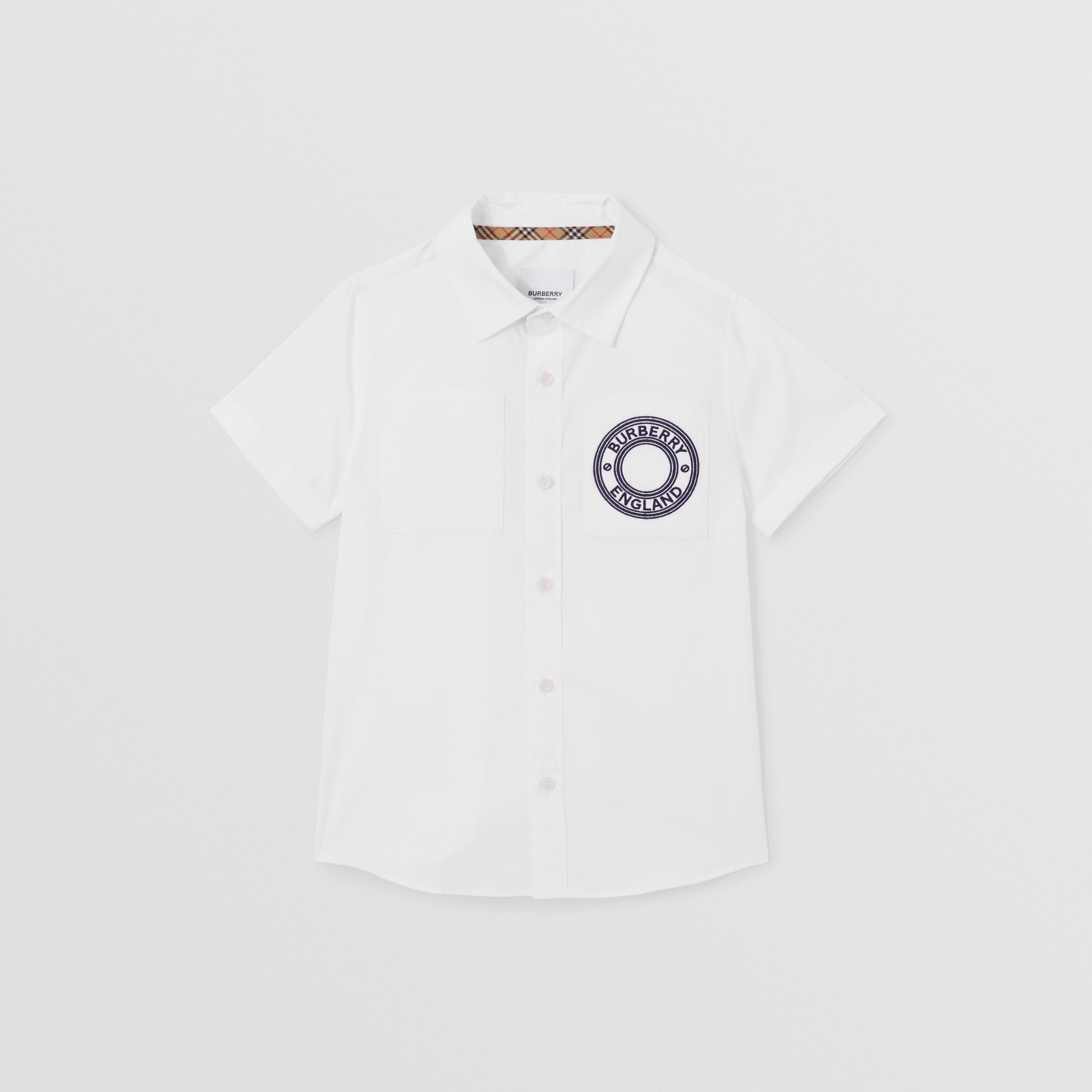 Short-sleeve Logo Graphic Stretch Cotton Shirt in White | Burberry® Official - 1