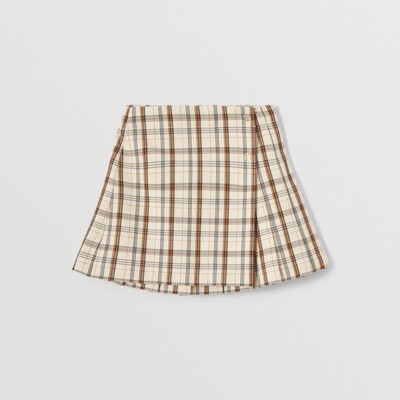 Logo Print Check Wool Pleated Skirt in 