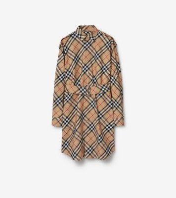 Check Cotton Shirt Dress in Sand Women Burberry Official