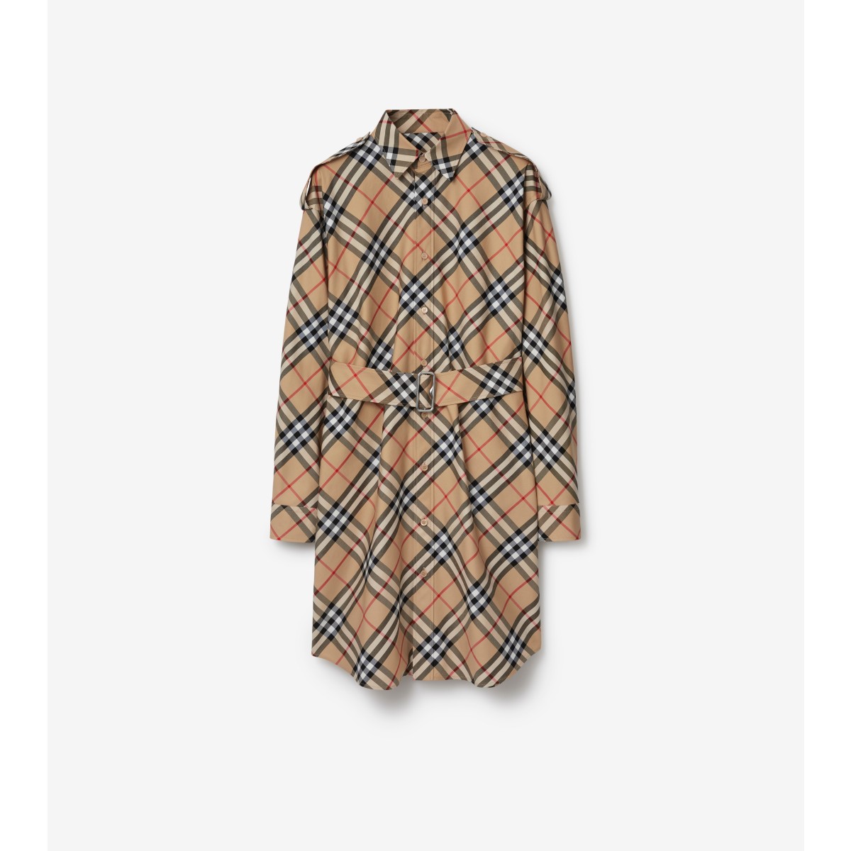 Shop Burberry Check Cotton Shirt Dress In Sand