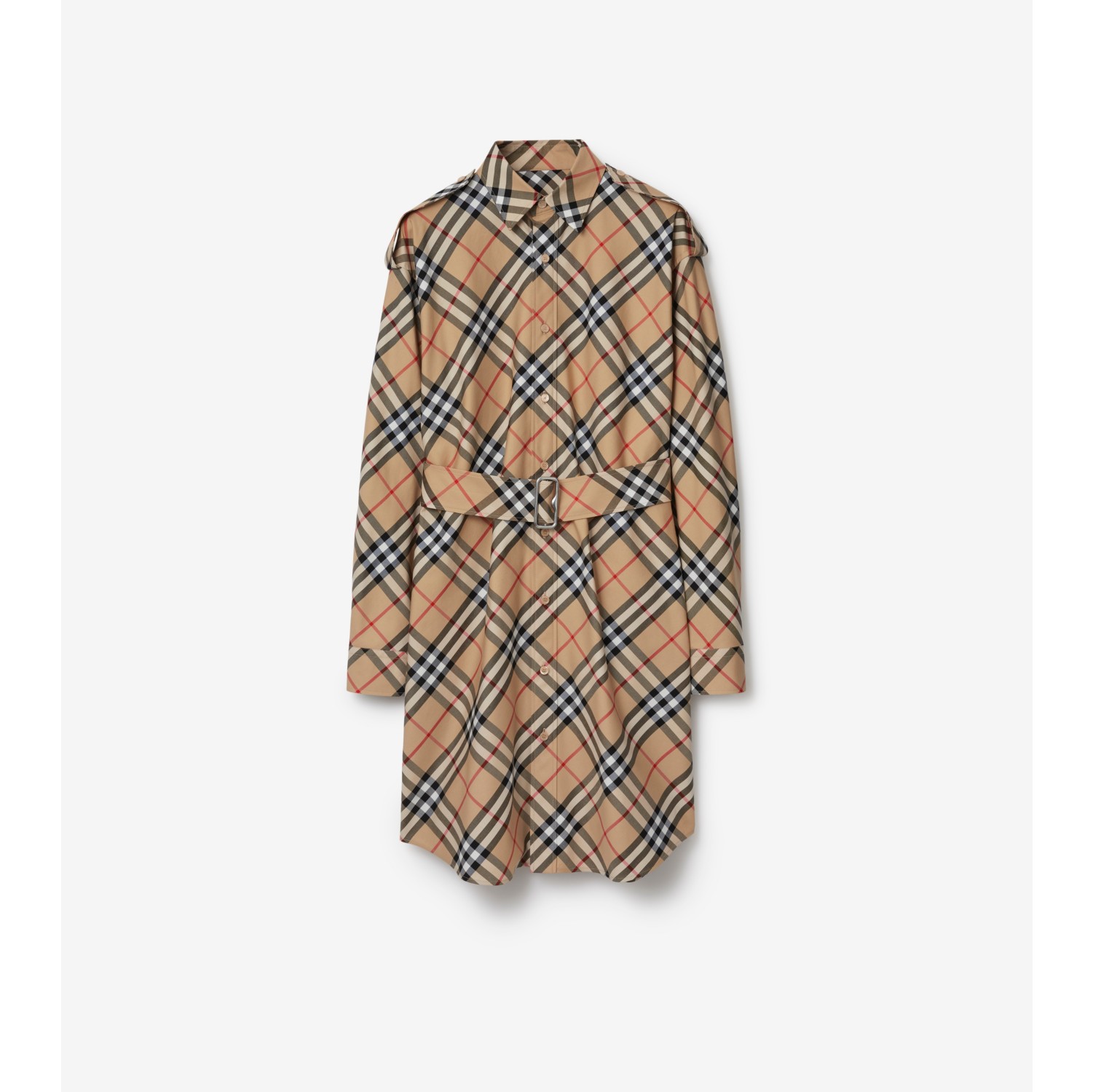 Check Cotton Shirt Dress in Sand - Women | Burberry® Official