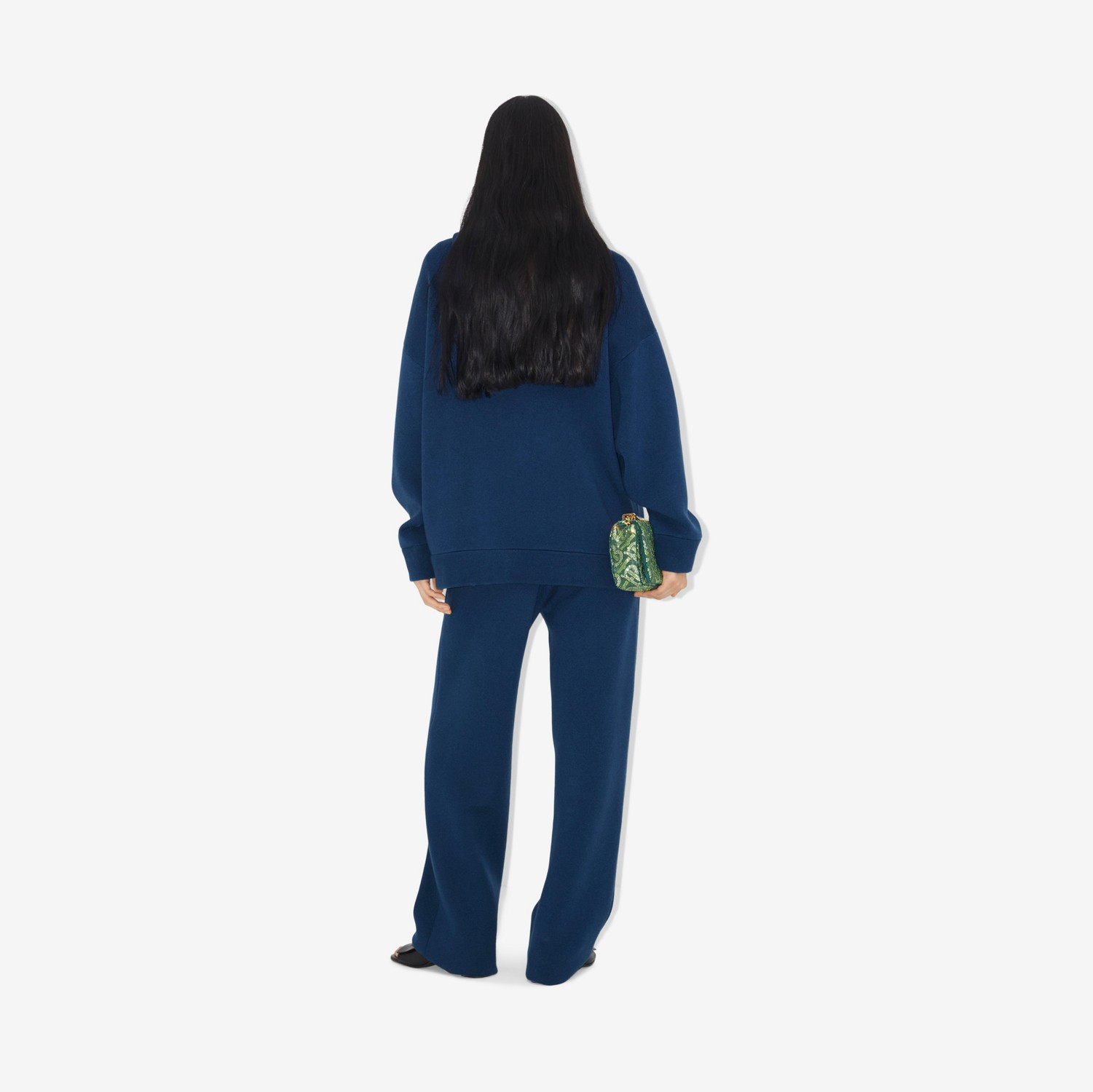 Suéter com capuz oversize com bordado de emblema de folha de carvalho (Azul Marinho Enriquecido) - Mulheres | Burberry® oficial