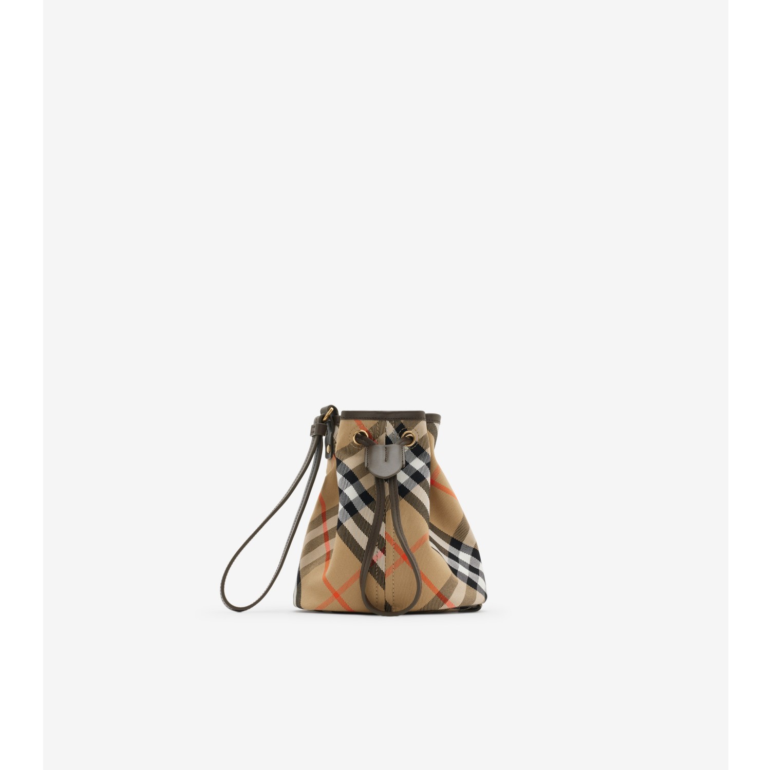 Check Drawstring Pouch in Sand Women Burberry Official