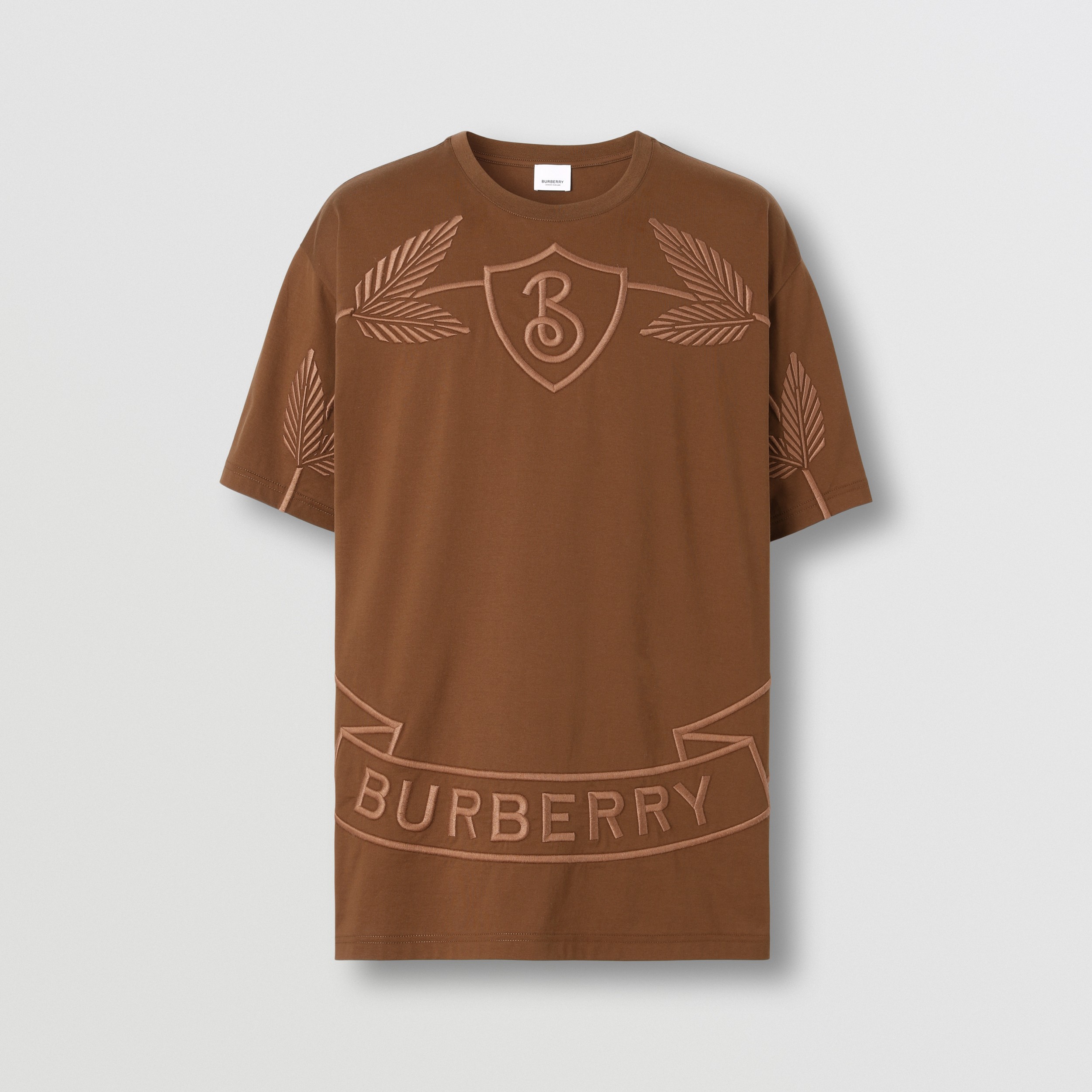 Embroidered Oak Leaf Crest Cotton T-shirt in Dark Birch Brown - Men | Burberry® Official - 4