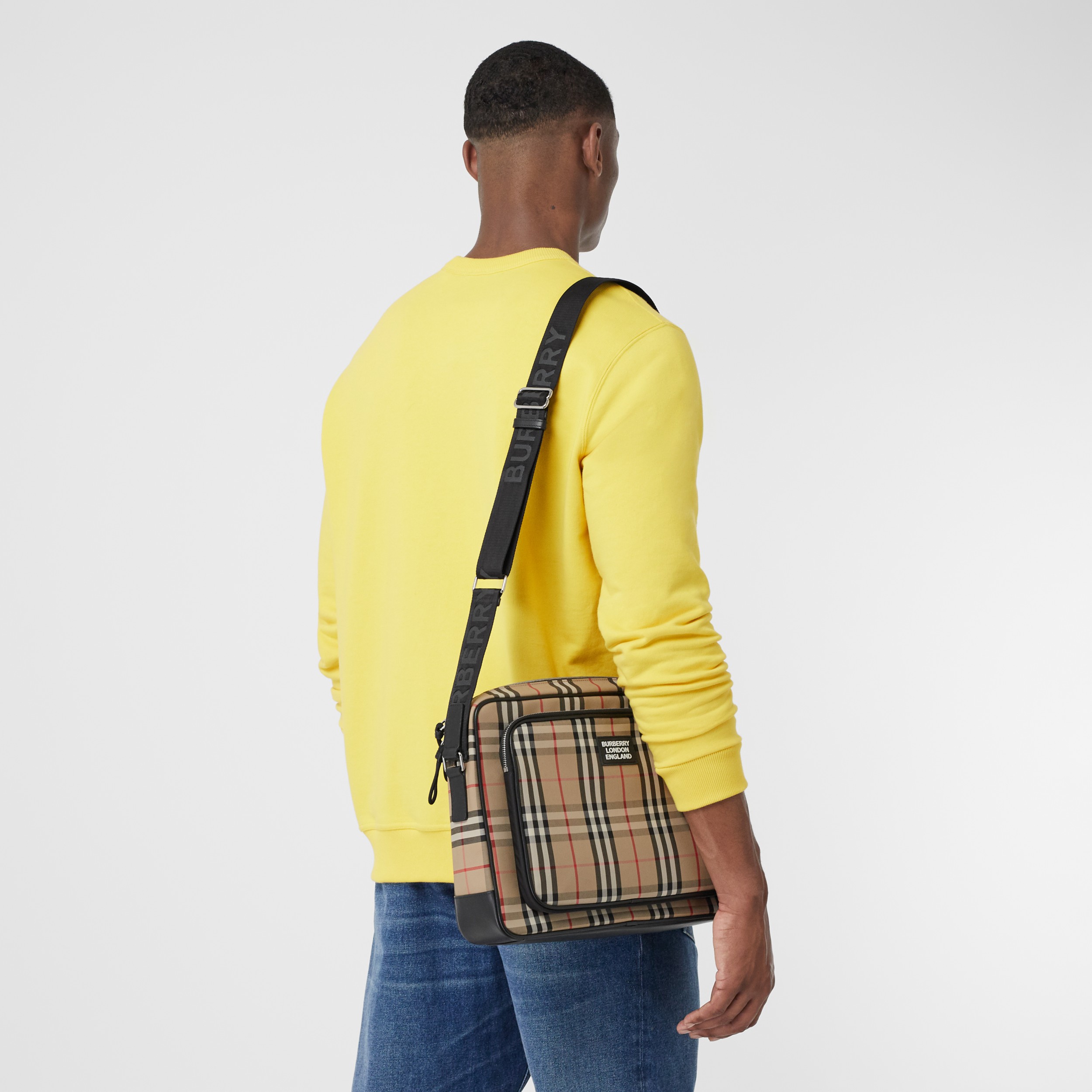 Vintage Check and Leather Crossbody Bag in Archive Beige - Men ...