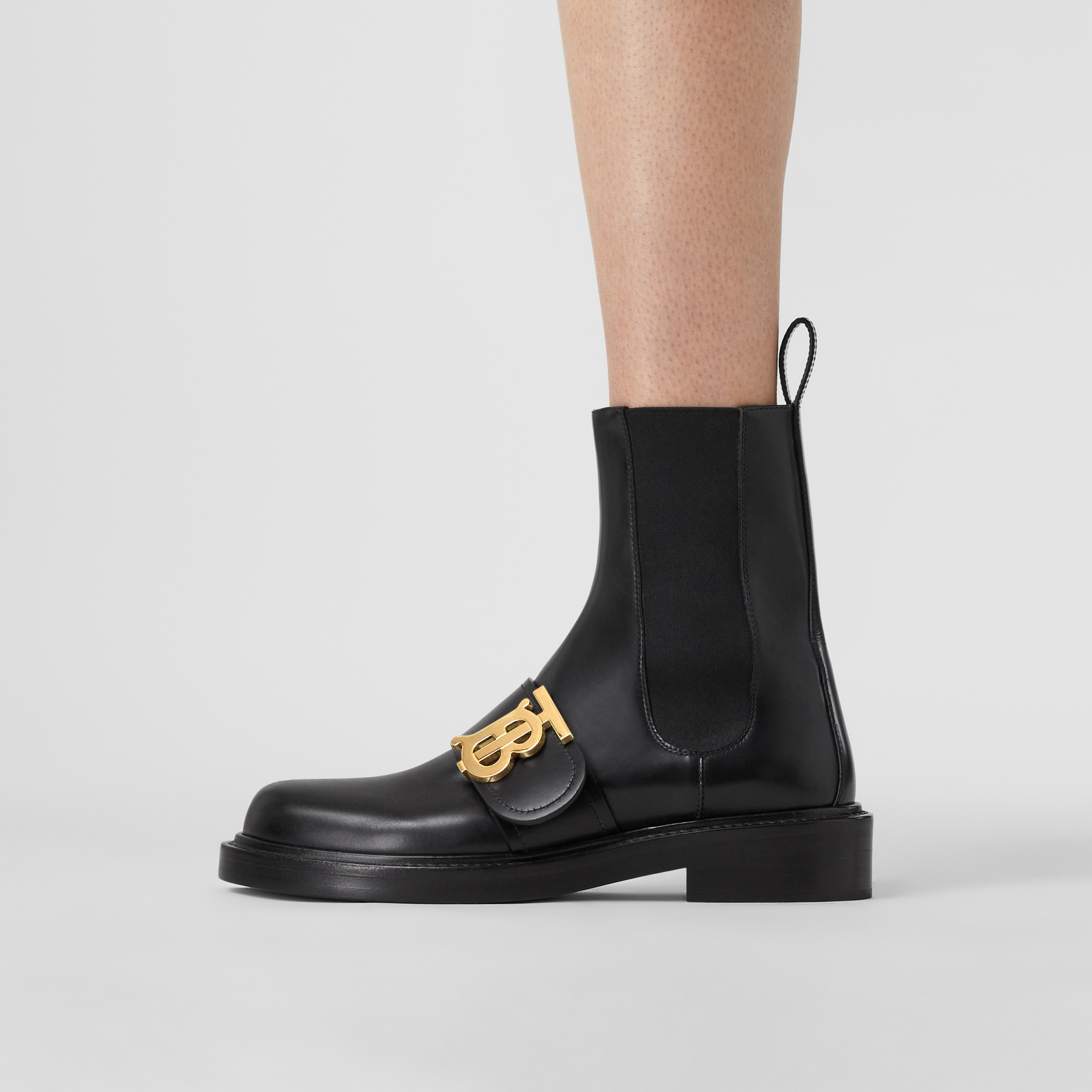 Monogram Motif Leather Chelsea Boots in Black - Women | Burberry® Official - 3