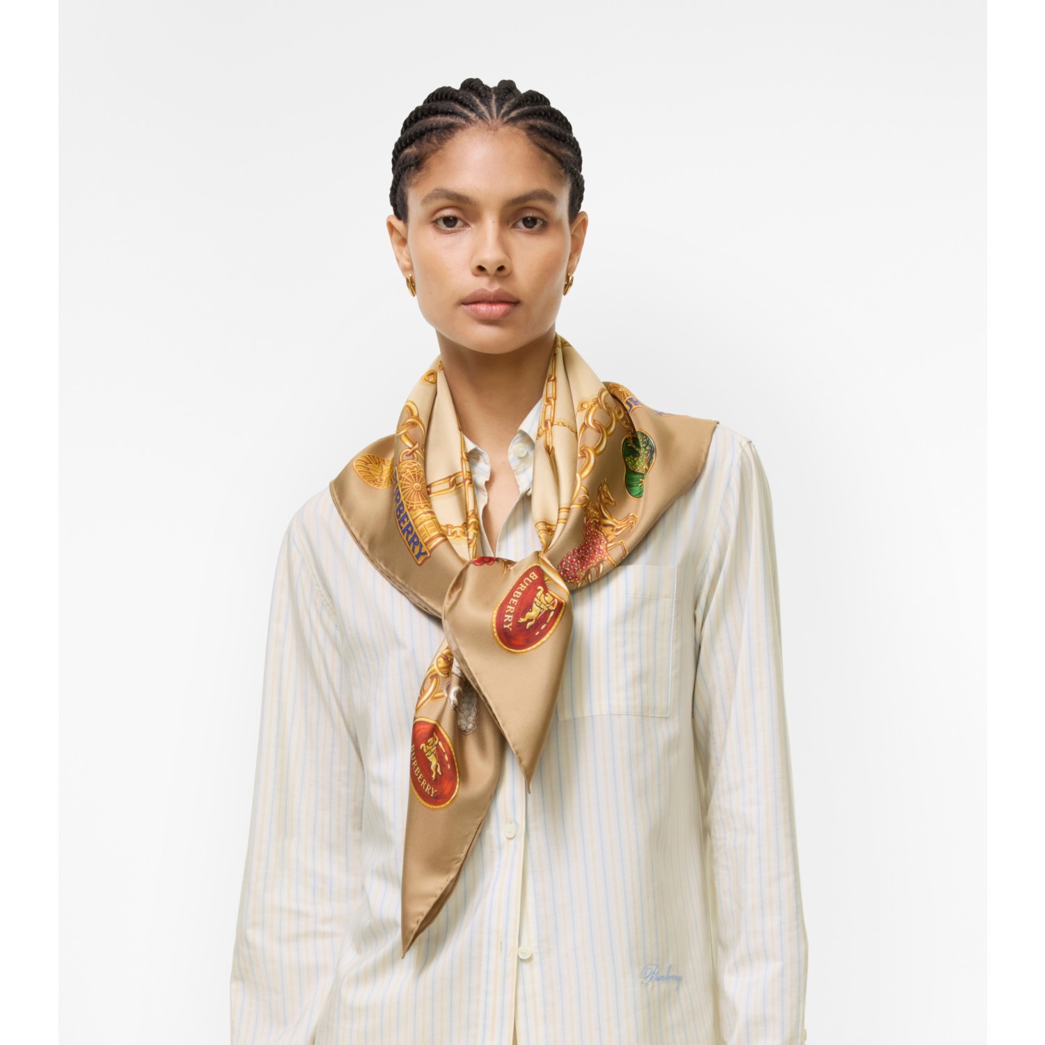 Check Charm Silk Scarf in Finch beige | Burberry® Official