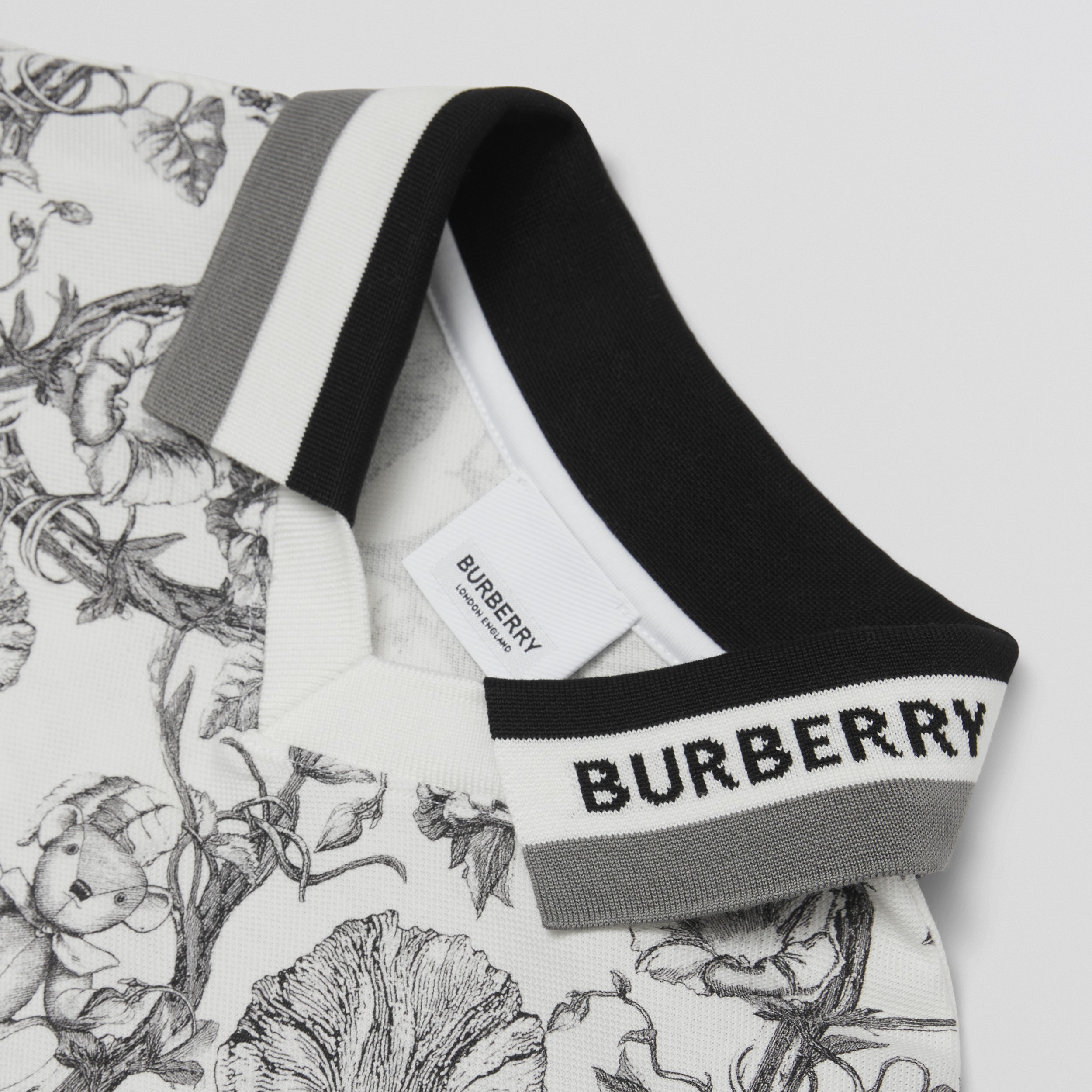 Floral Sketch Print Cotton Piqué Polo Shirt in Black/white - Boy | Burberry® Official - 2