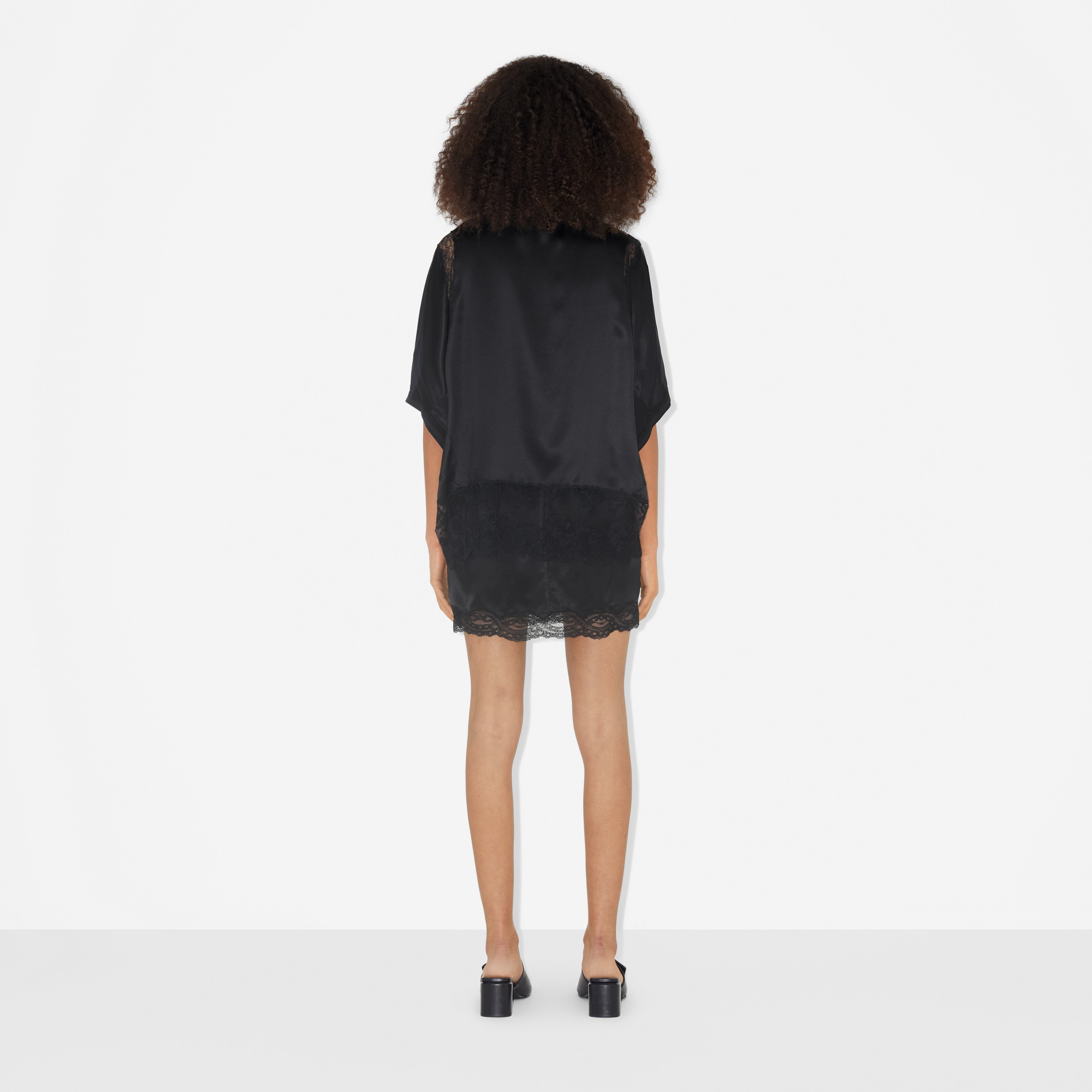 Lace Trim Silk Satin Skirt in Black - Women | Burberry® Official - 4