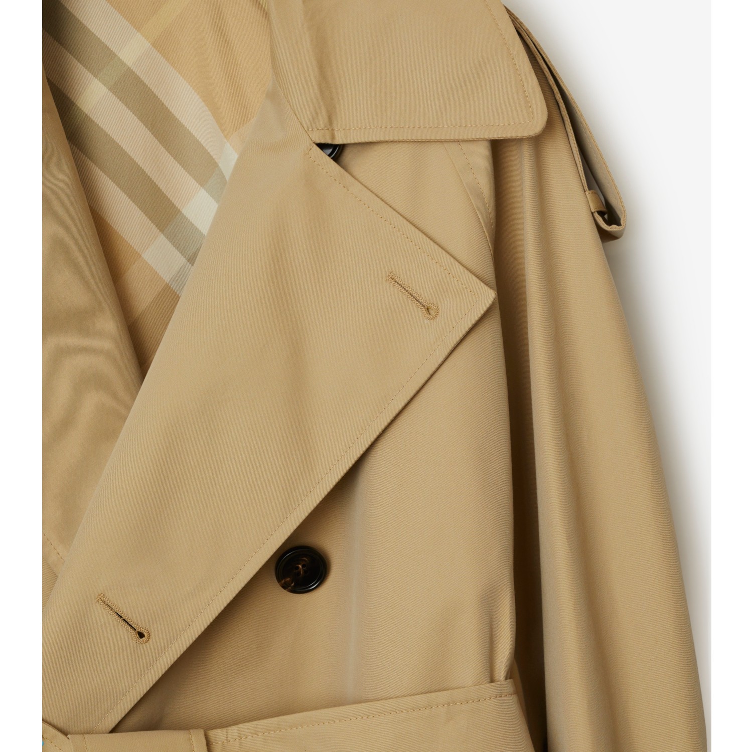 Short Gabardine Trench Coat in Flax - Women, Cotton Gabardine ...