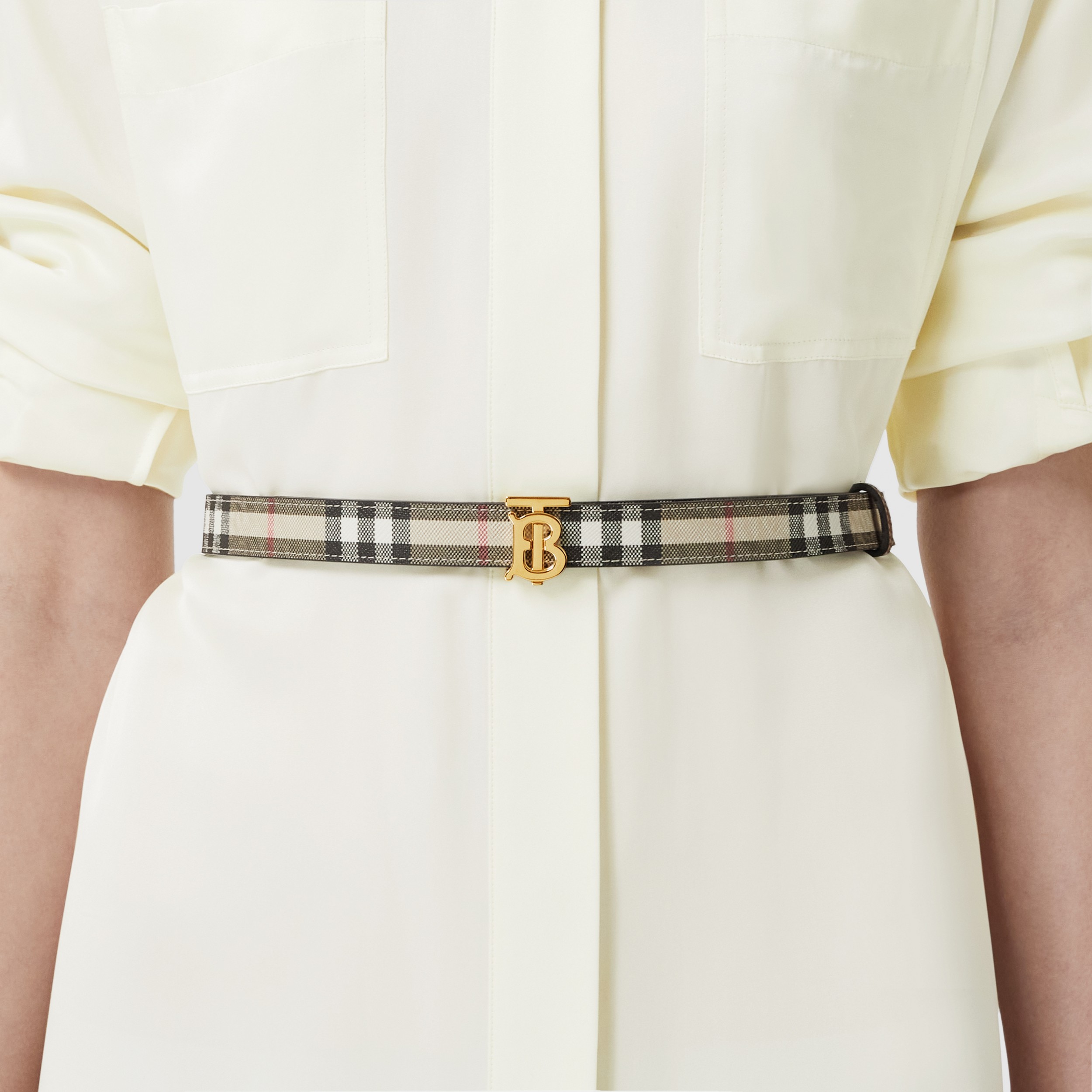 Reversible Vintage Check and Leather Belt in Archive Beige/tan/gold - Women | Burberry® Official - 3