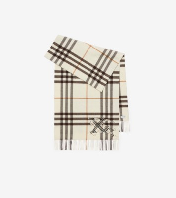 Wide Cross Stitch EKD Check Cashmere Scarf in Pebble white