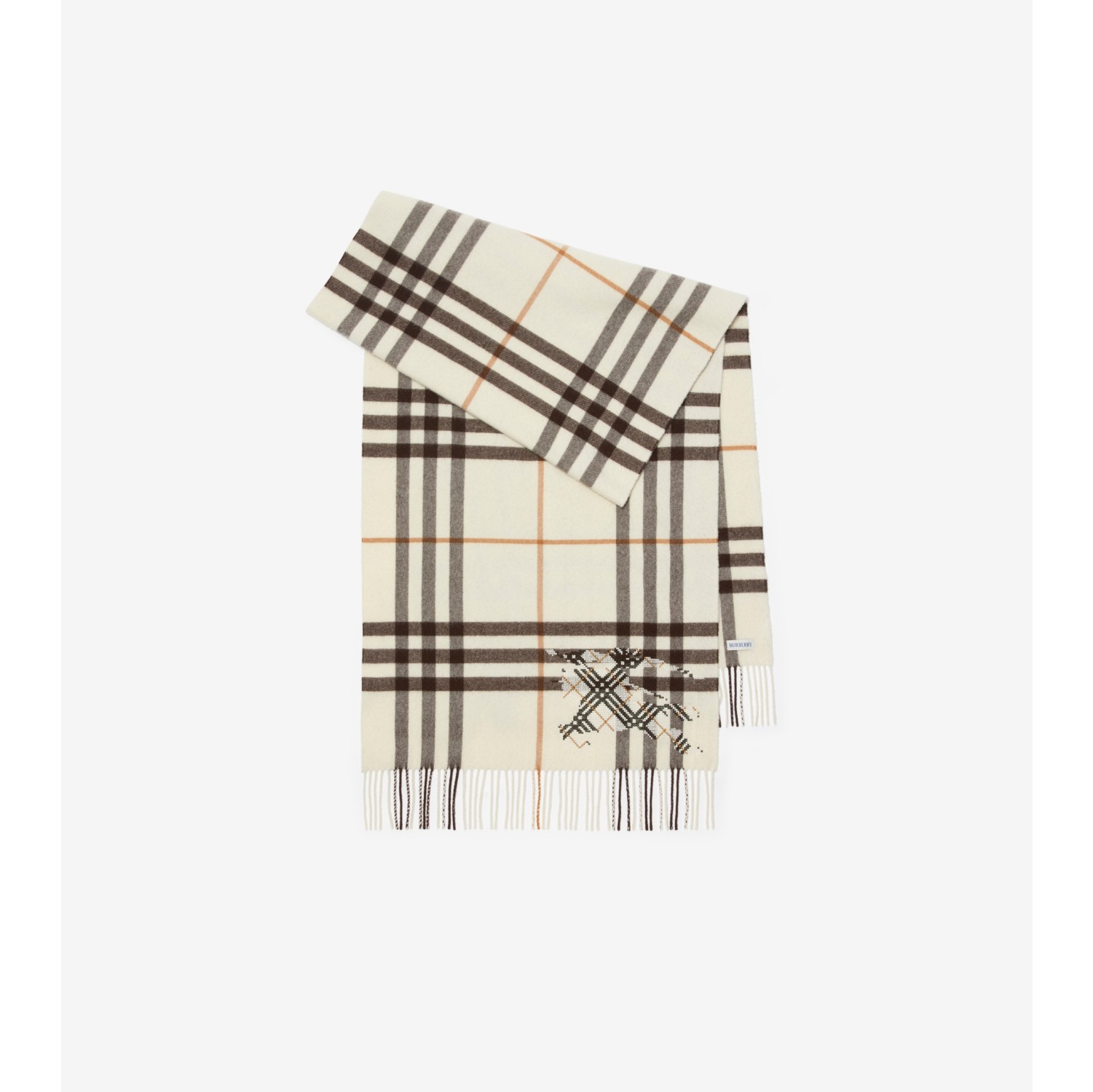 Wide Cross Stitch EKD Check Cashmere Scarf in Pebble white | Burberry® Official