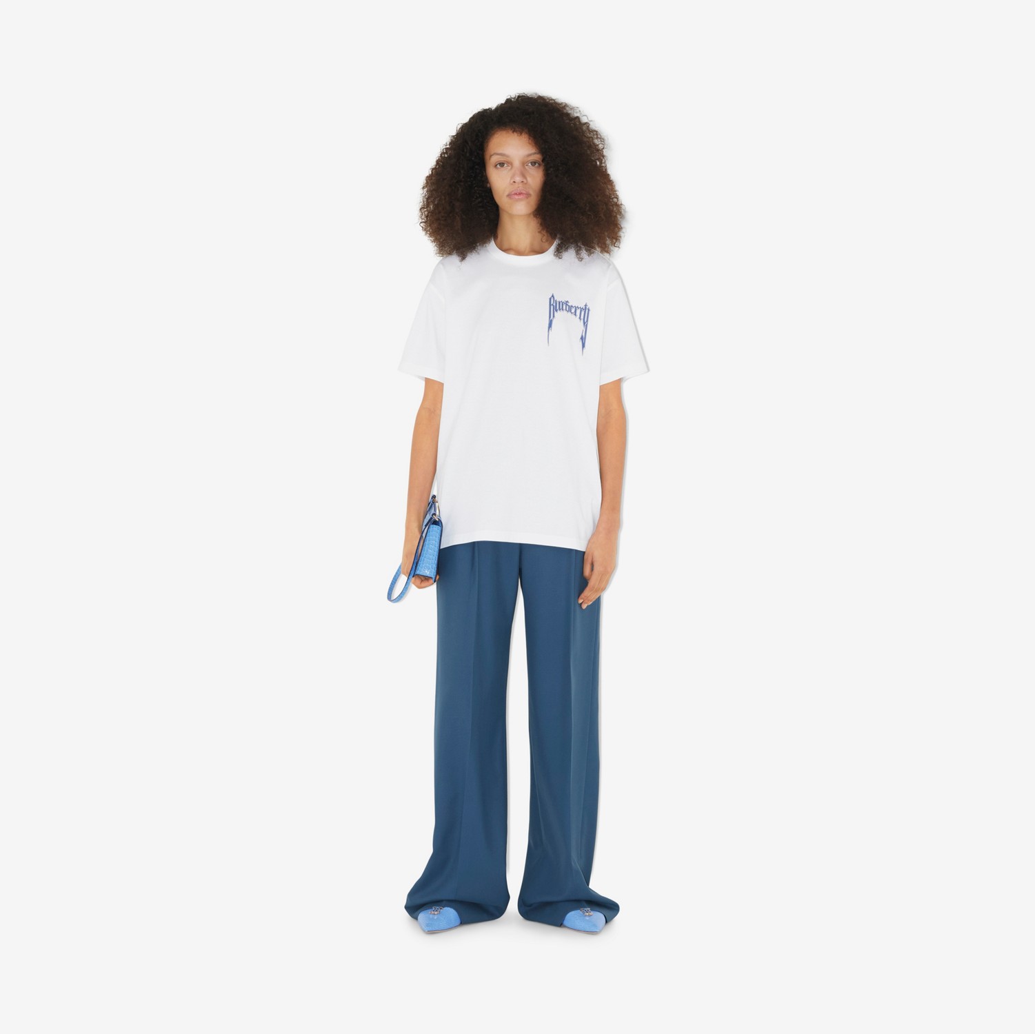 로고 프린트 코튼 오버사이즈 티셔츠 (화이트) - 여성 | Burberry®