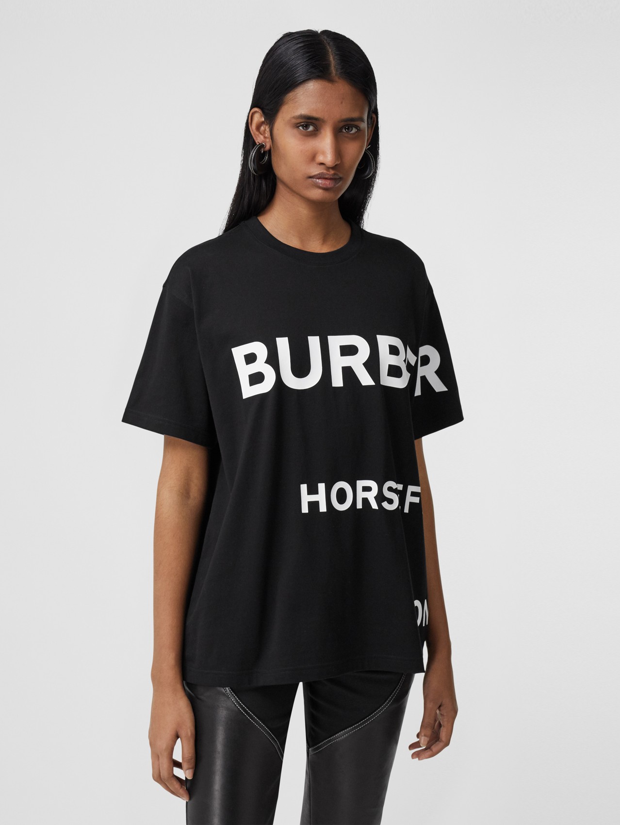 T-shirt oversize in cotone con stampa Horseferry (Nero)