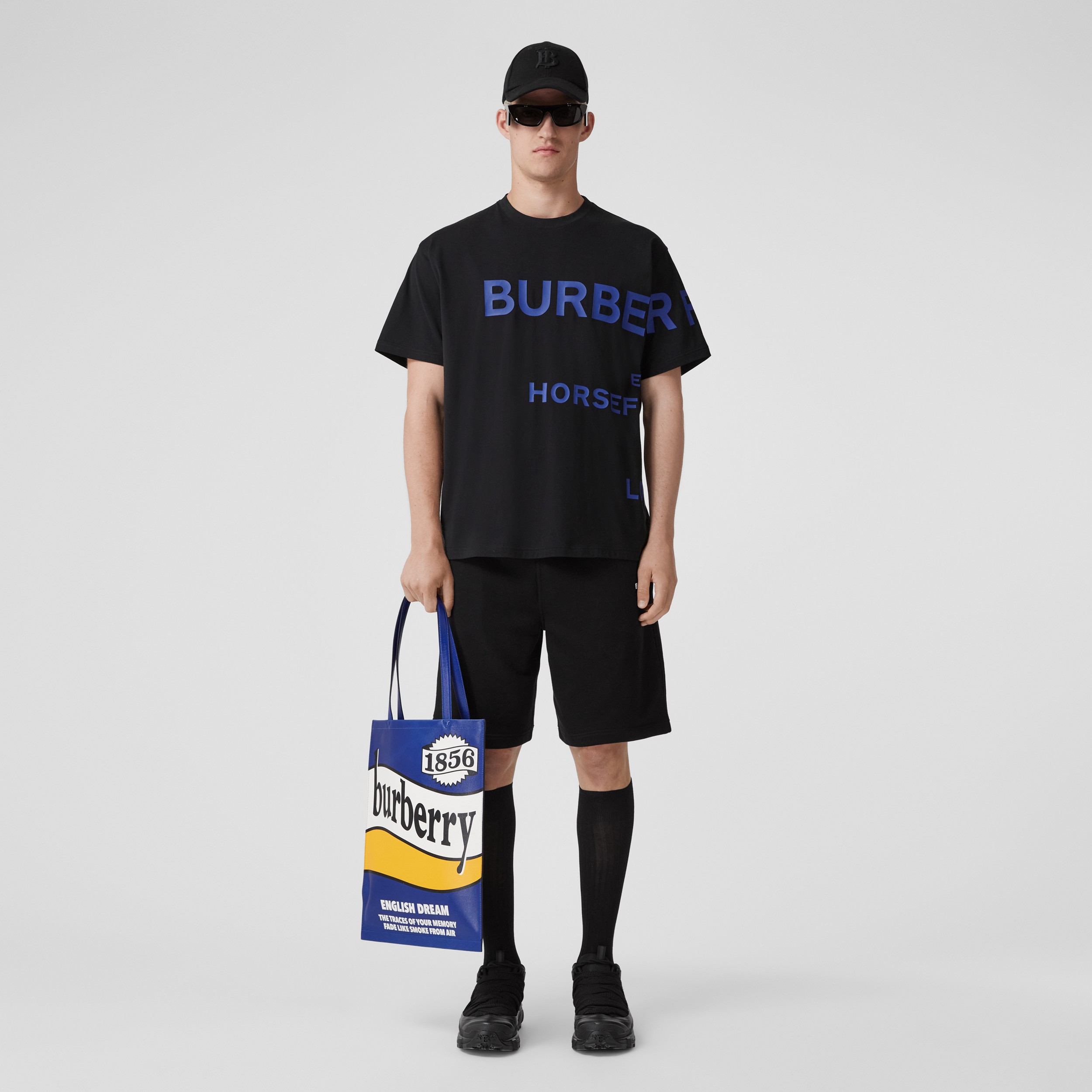 호스페리 프린트 코튼 티셔츠 (블랙/블루) - 남성 | Burberry® - 1