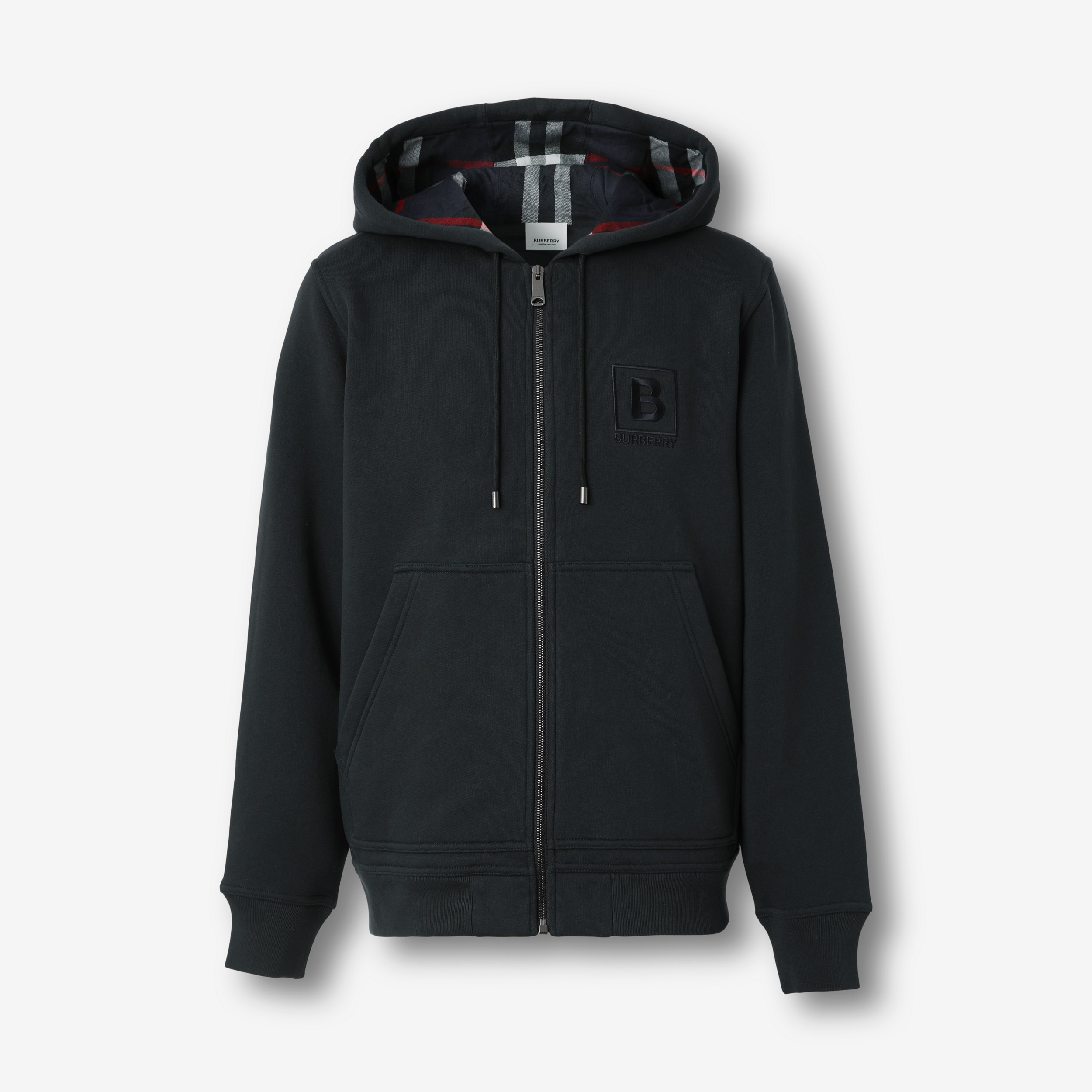 Letter Graphic Cotton Blend Zip Hoodie in Navy - Men | Burberry® Official - 1