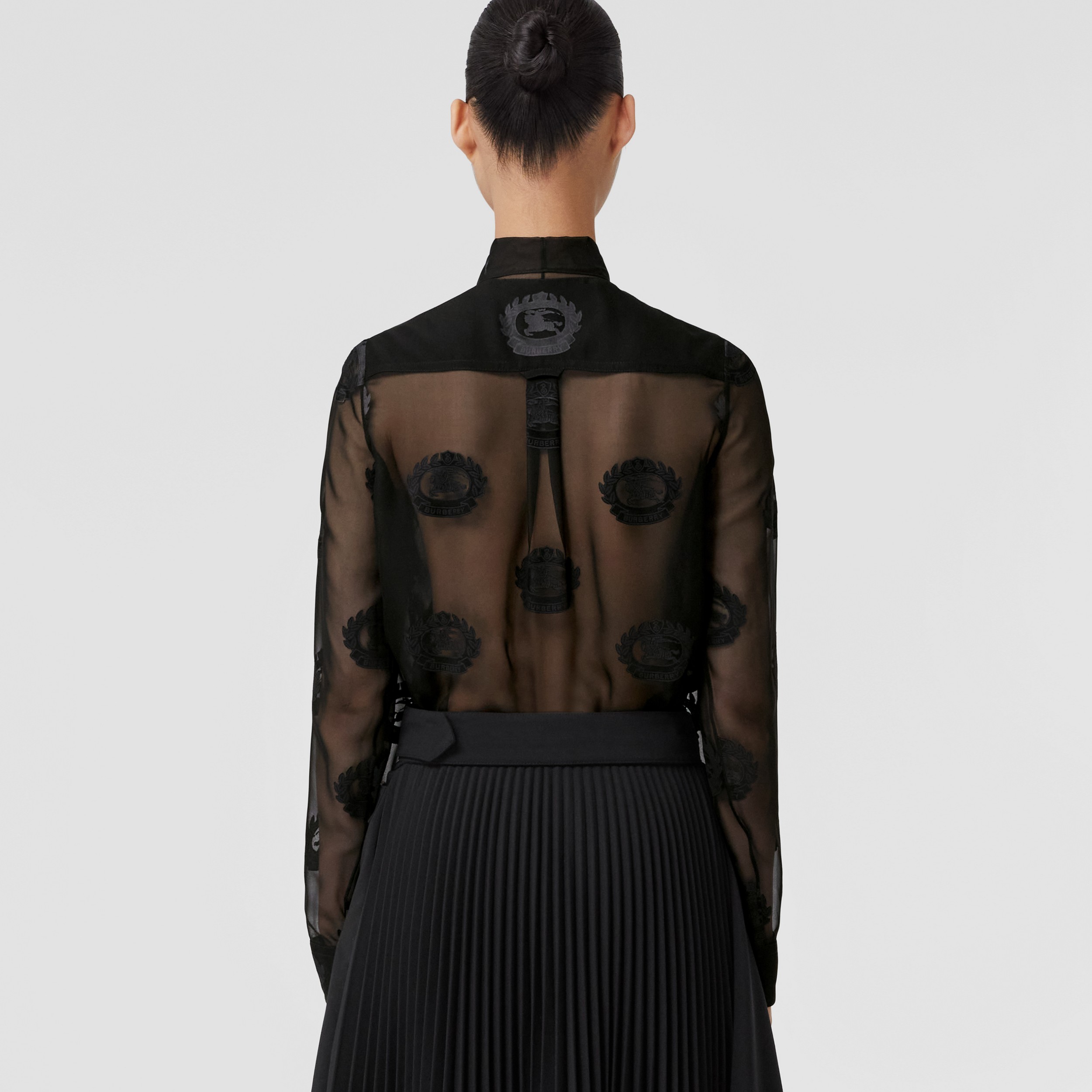 Equestrian Knight Design Silk Chiffon Blouse in Black - Women | Burberry® Official - 3