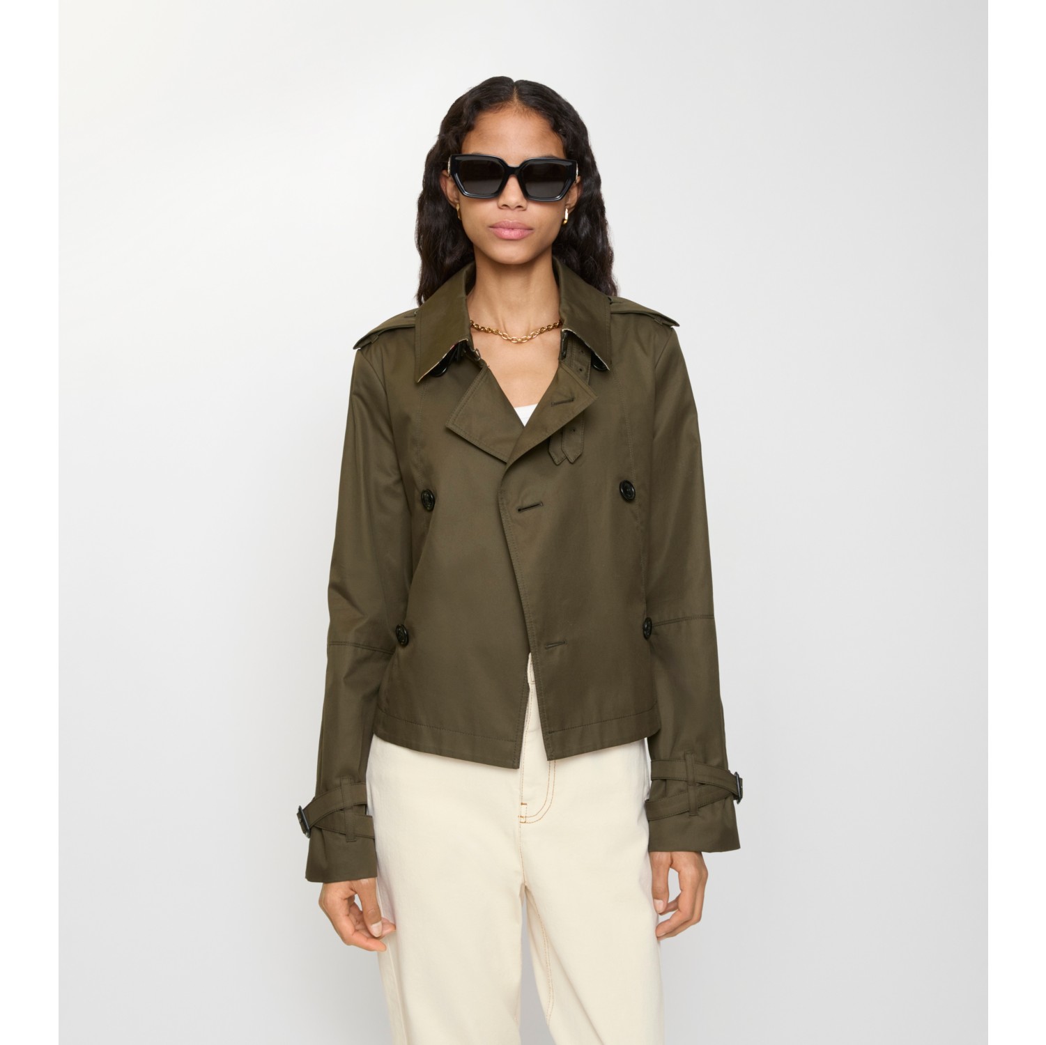 Veste trench courte en gabardine tropicale