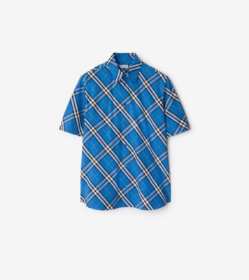 極美品BURBERRY children 14Y 164cm チェックシャツ青 Burberry - Boys Blue Check Cotton Shirt | Childrensalon