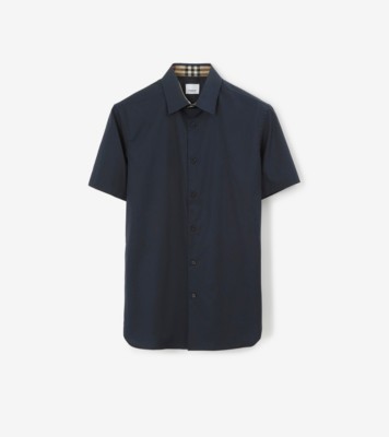 Stretch Cotton Shirt in Navy - Men | Burberry® Official