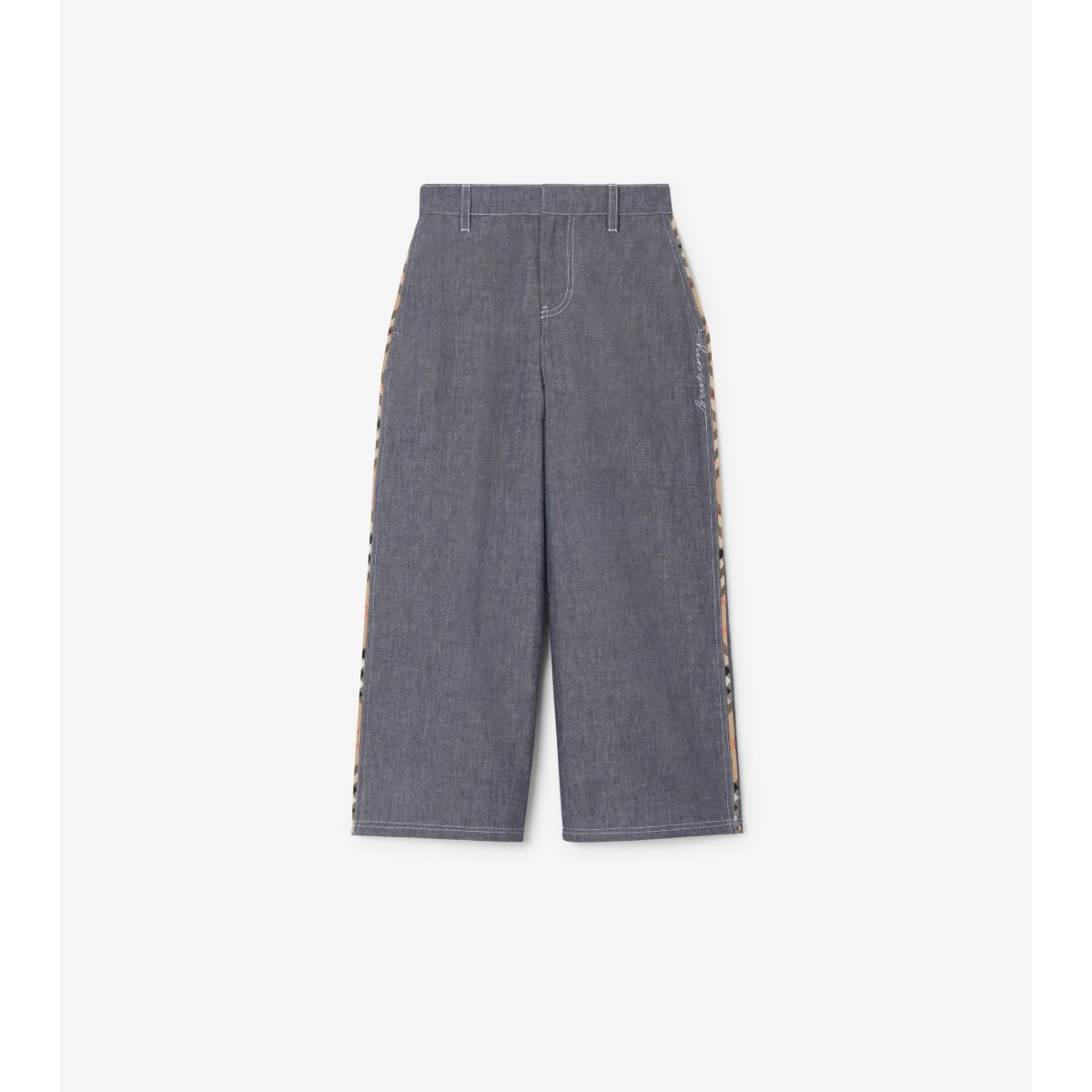  Check Cotton Chambray Trousers