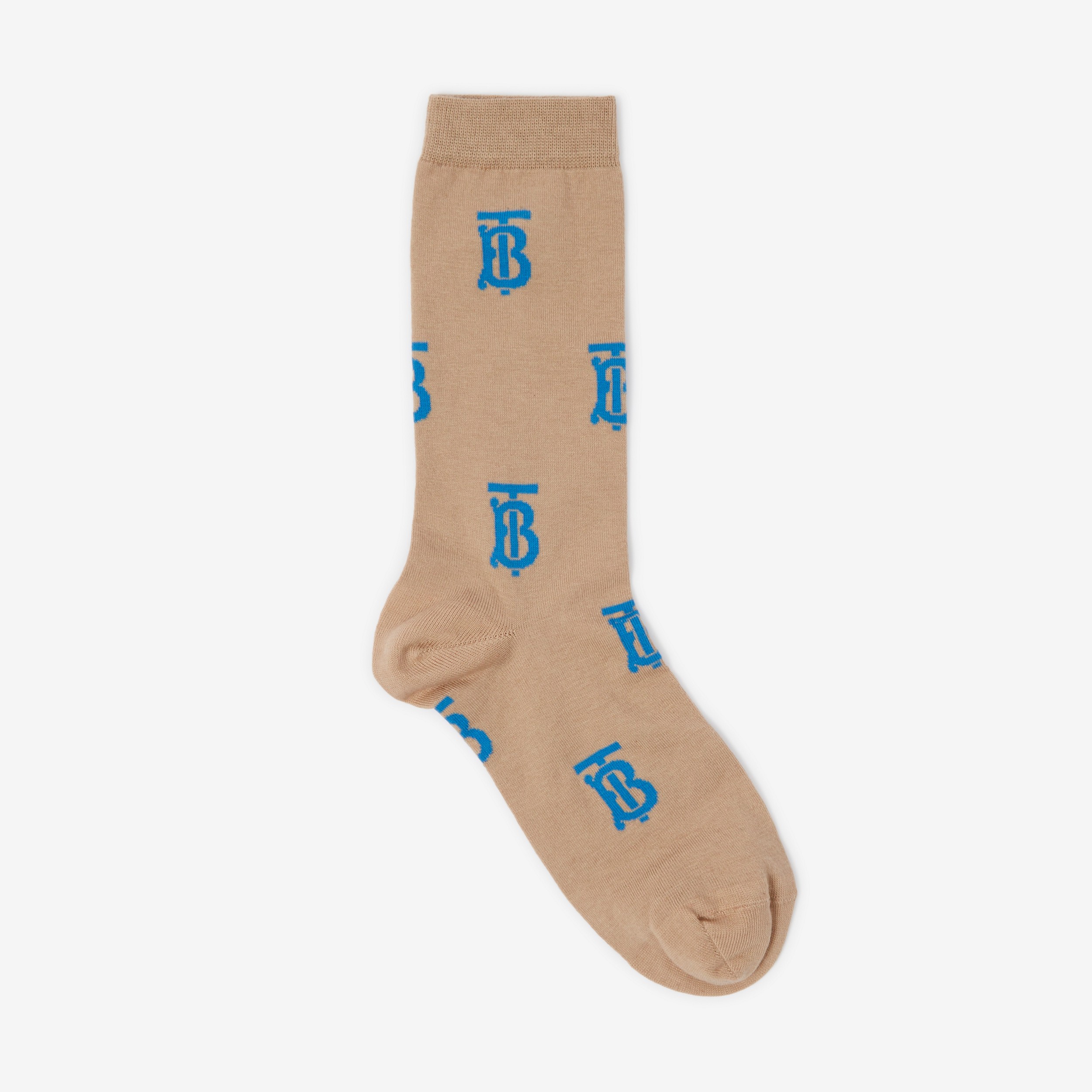 Monogram Motif Cotton Cashmere Blend Socks in Camel | Burberry® Official - 1