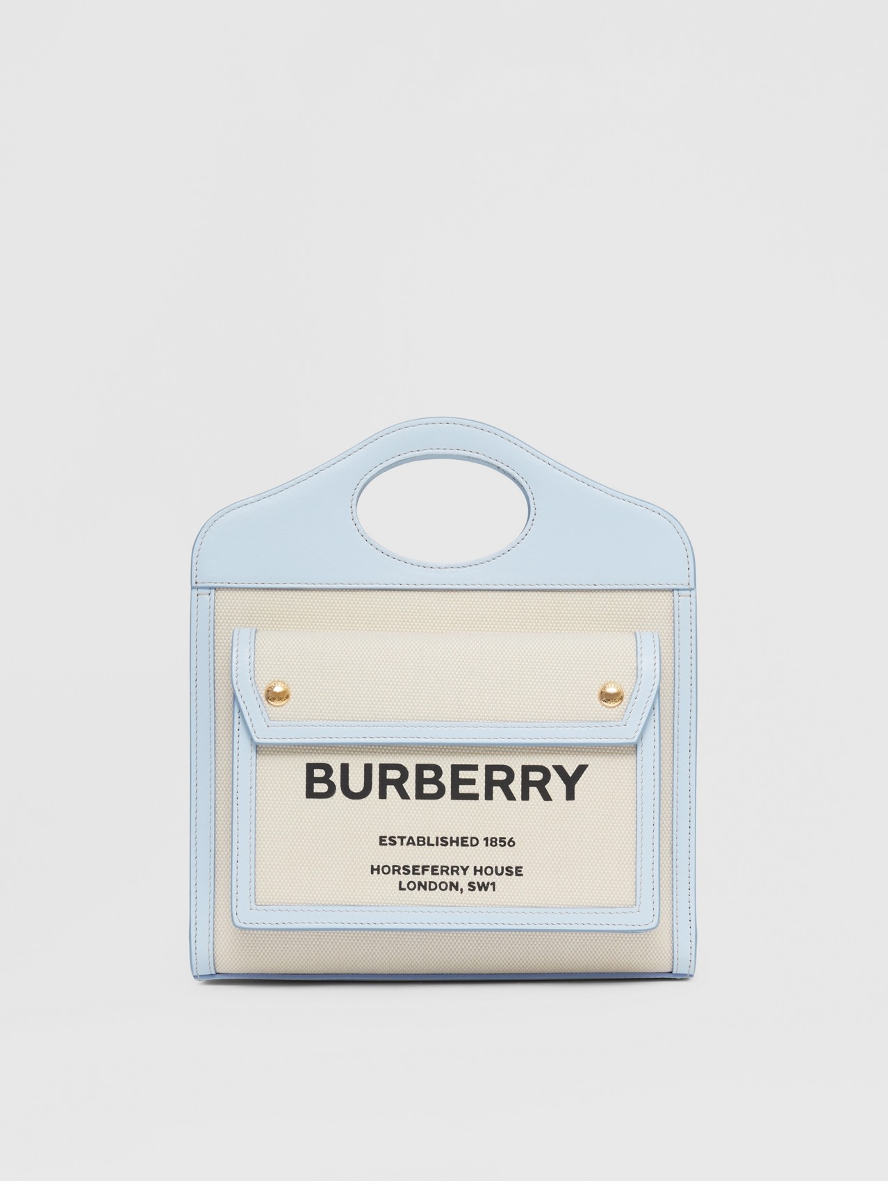 Pocket Bag im Miniformat aus Canvas in Zweitonoptik und Leder (Naturfarben/hellblau)