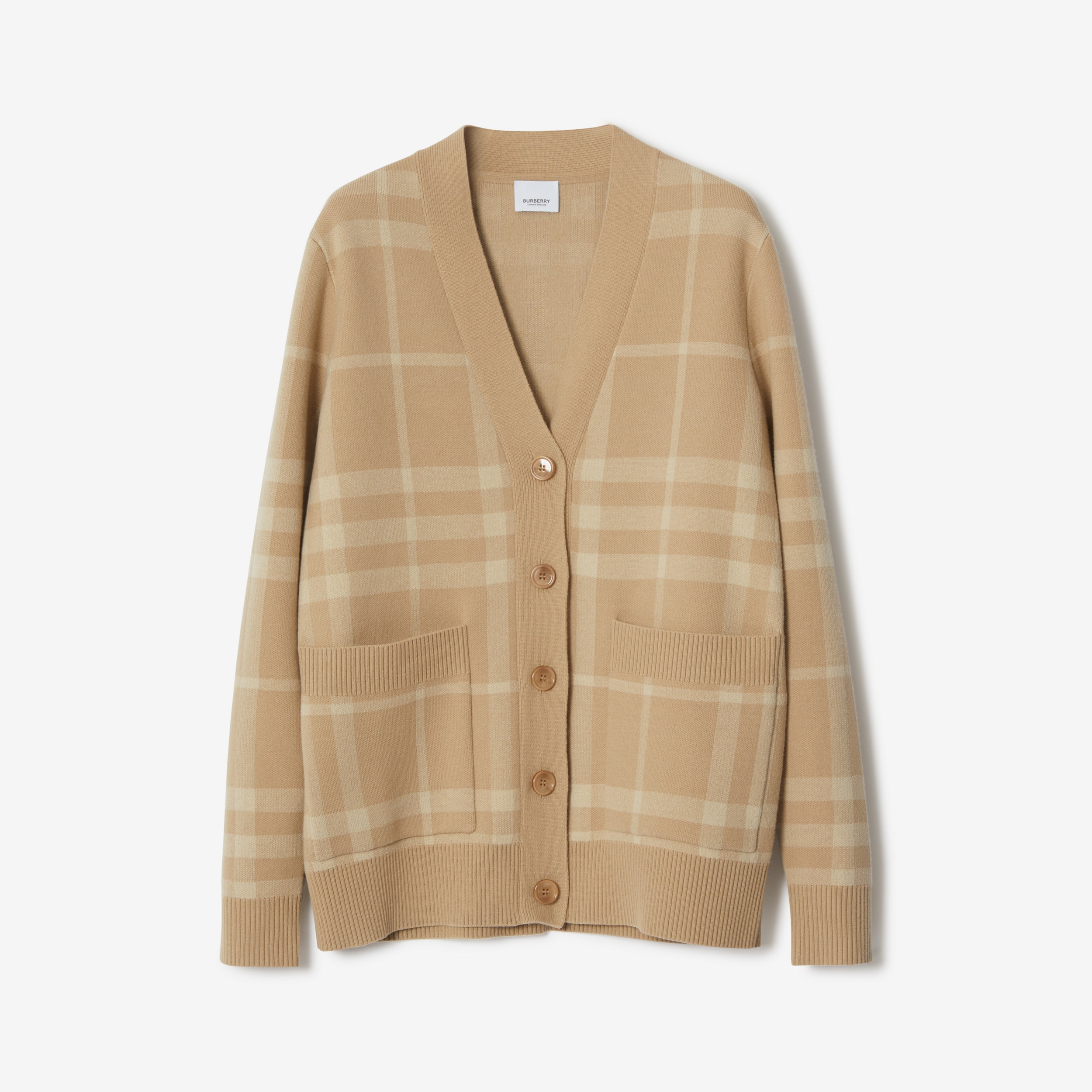 Check Wool Cashmere Jacquard Cardigan in Soft Fawn - Women | Burberry® Official
