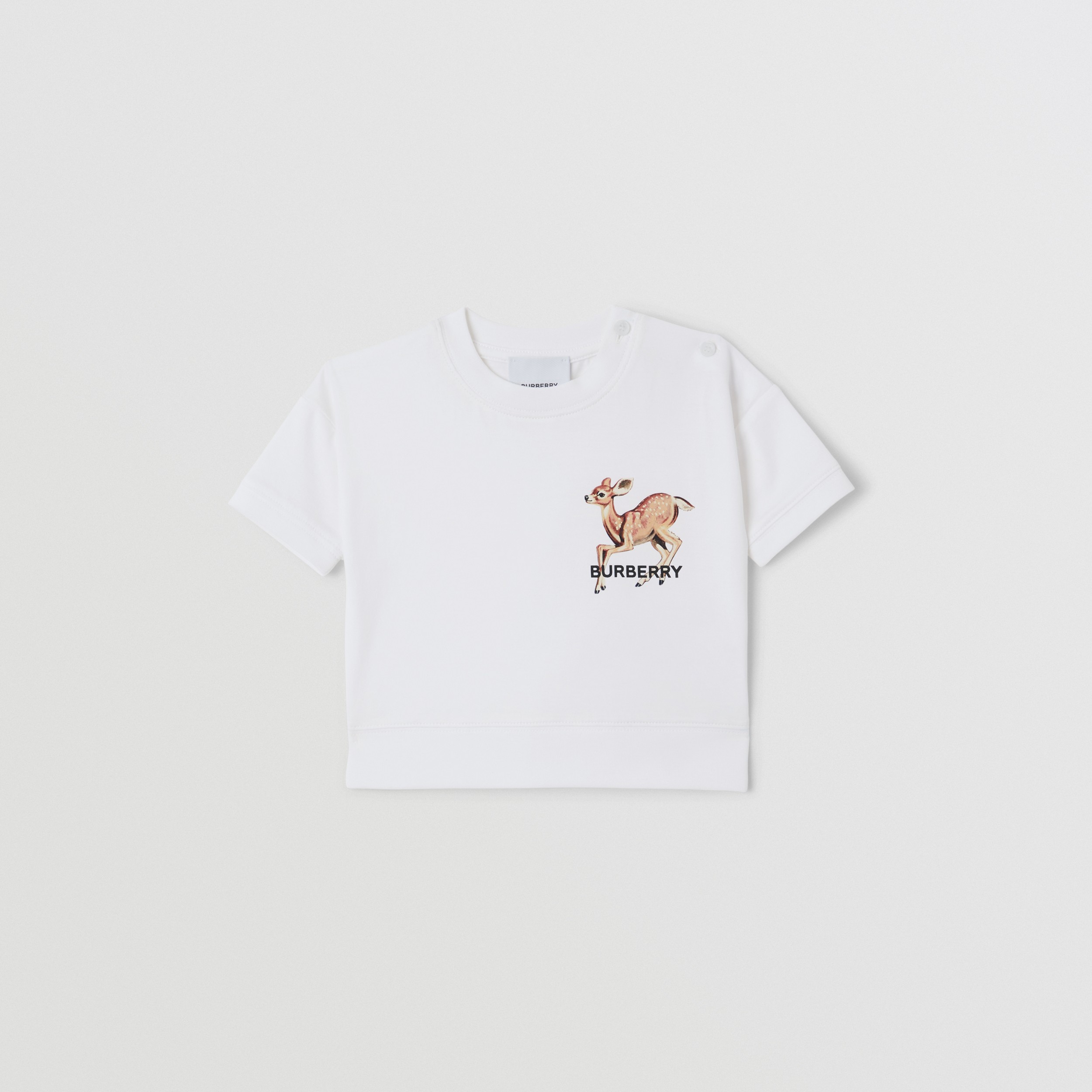 Deer Motif Cotton T-shirt in White - Children | Burberry® Official - 1