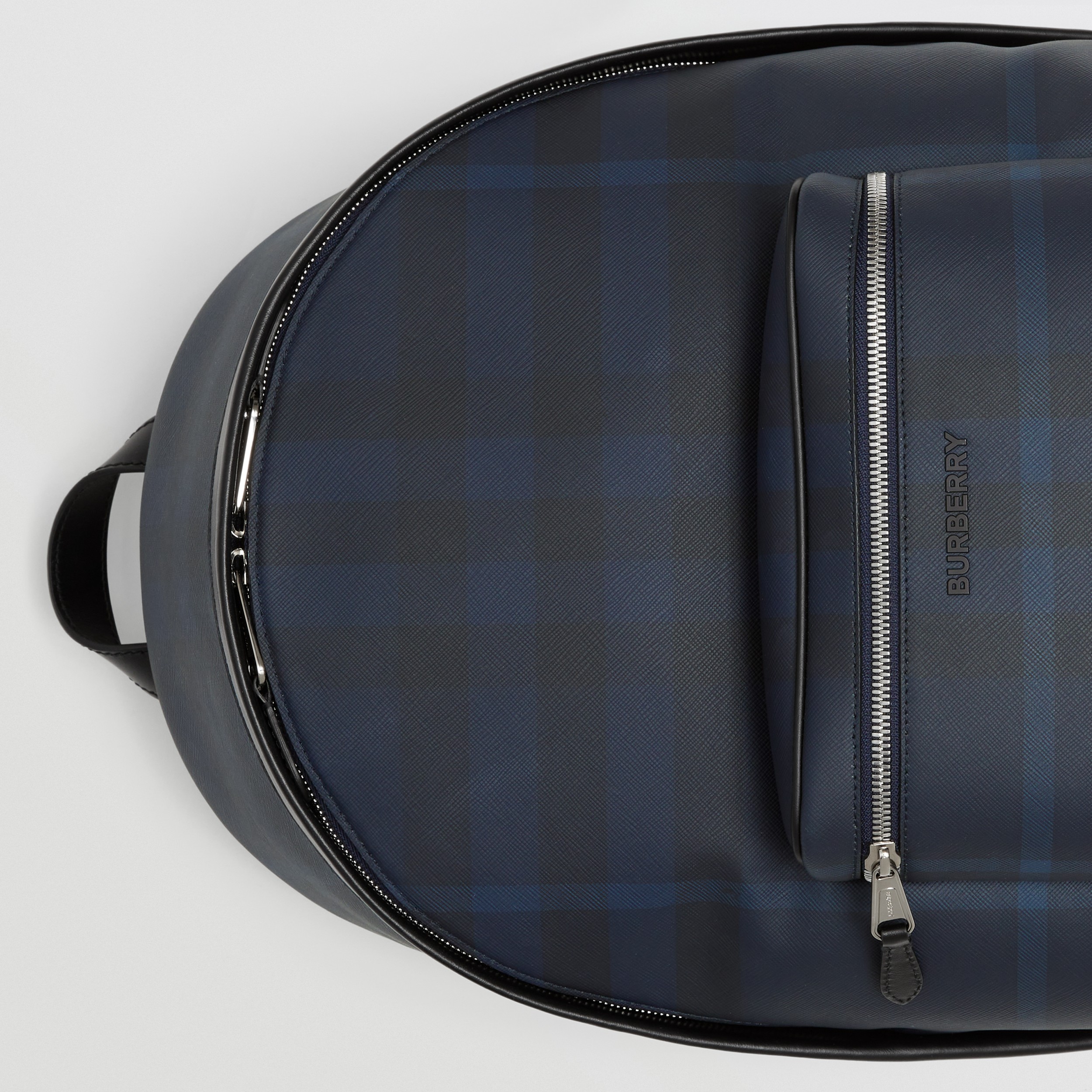 Exaggerated Check and Leather Backpack in Navy Blue - Men | Burberry® Official - 2