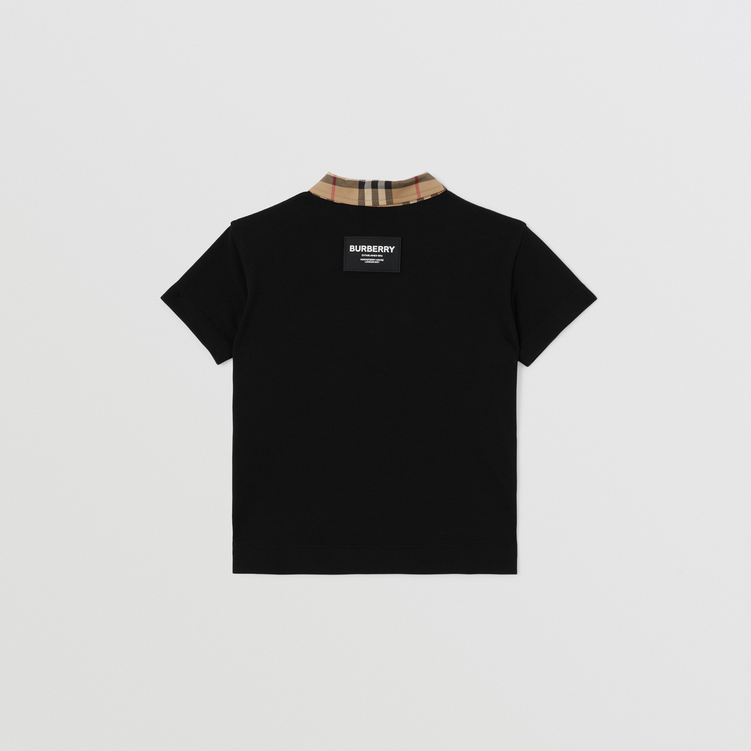 Vintage Check Trim Cotton Piqué Polo Shirt in Black - Children | Burberry® Official - 4