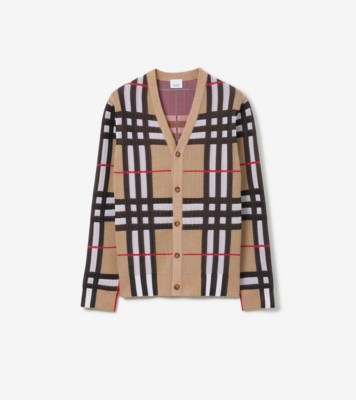 Check Cotton Blend Cardigan in Archive beige Men Burberry