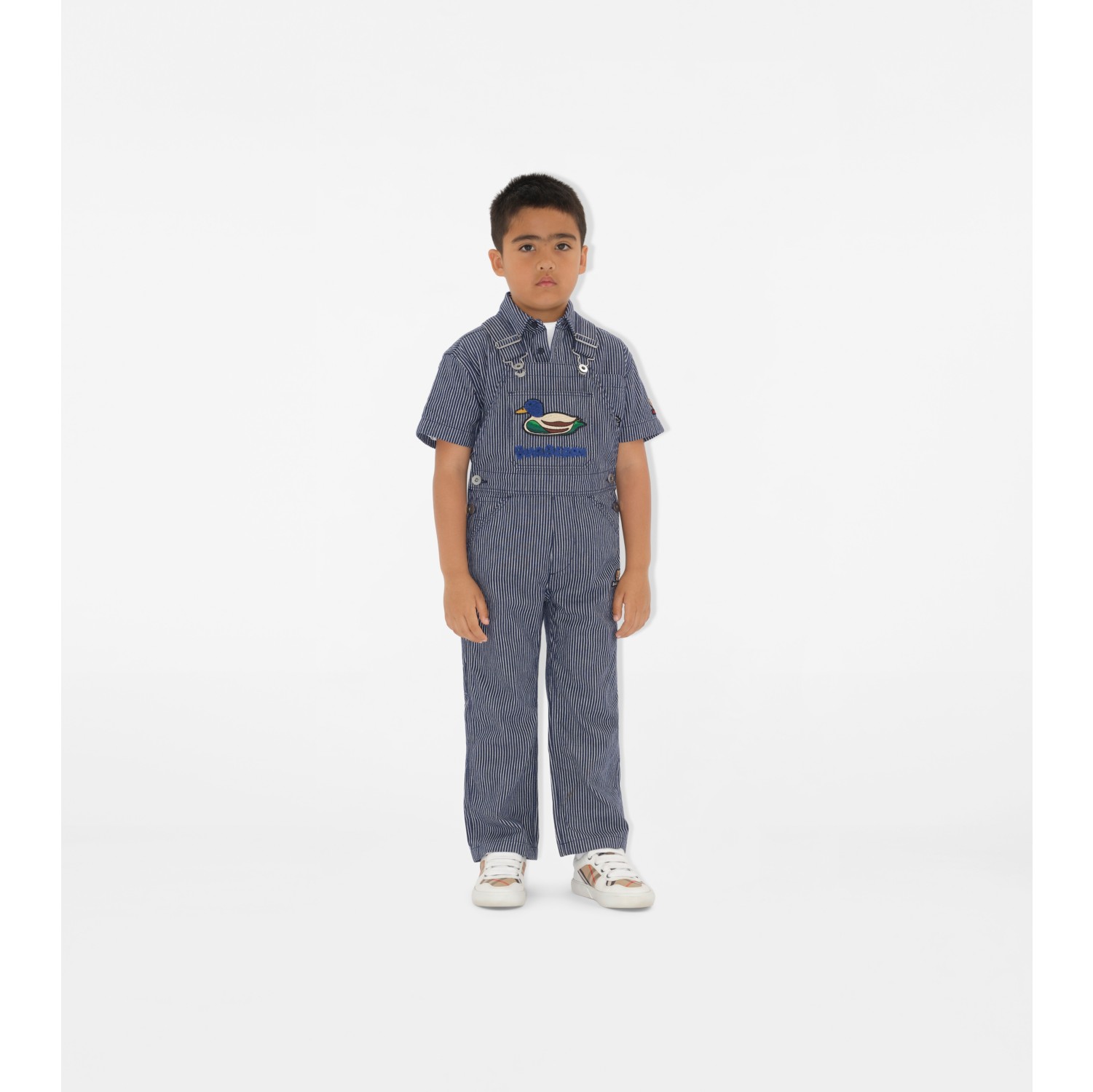Salopette in denim a righe