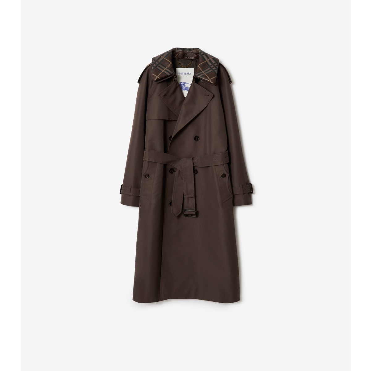  Check Long Collar Silk Cotton Trench Coat