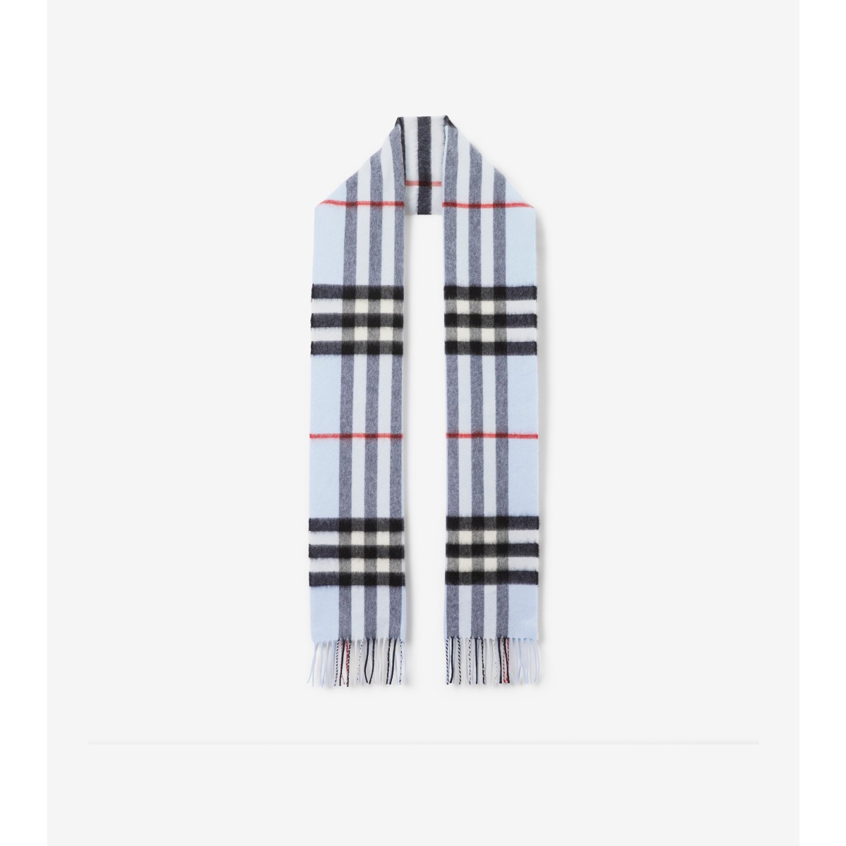 Burberry Checked Cashmere Scarf In Pale Blue