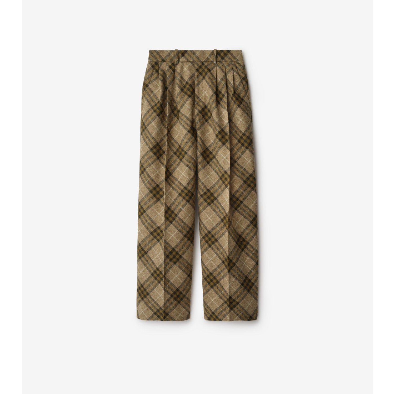 Pleated Check Wool Tailored Trousers