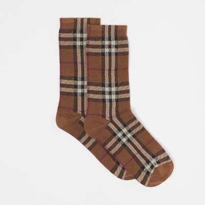 Check Cotton Cashmere Blend Socks in Birch Brown | Burberry® Official