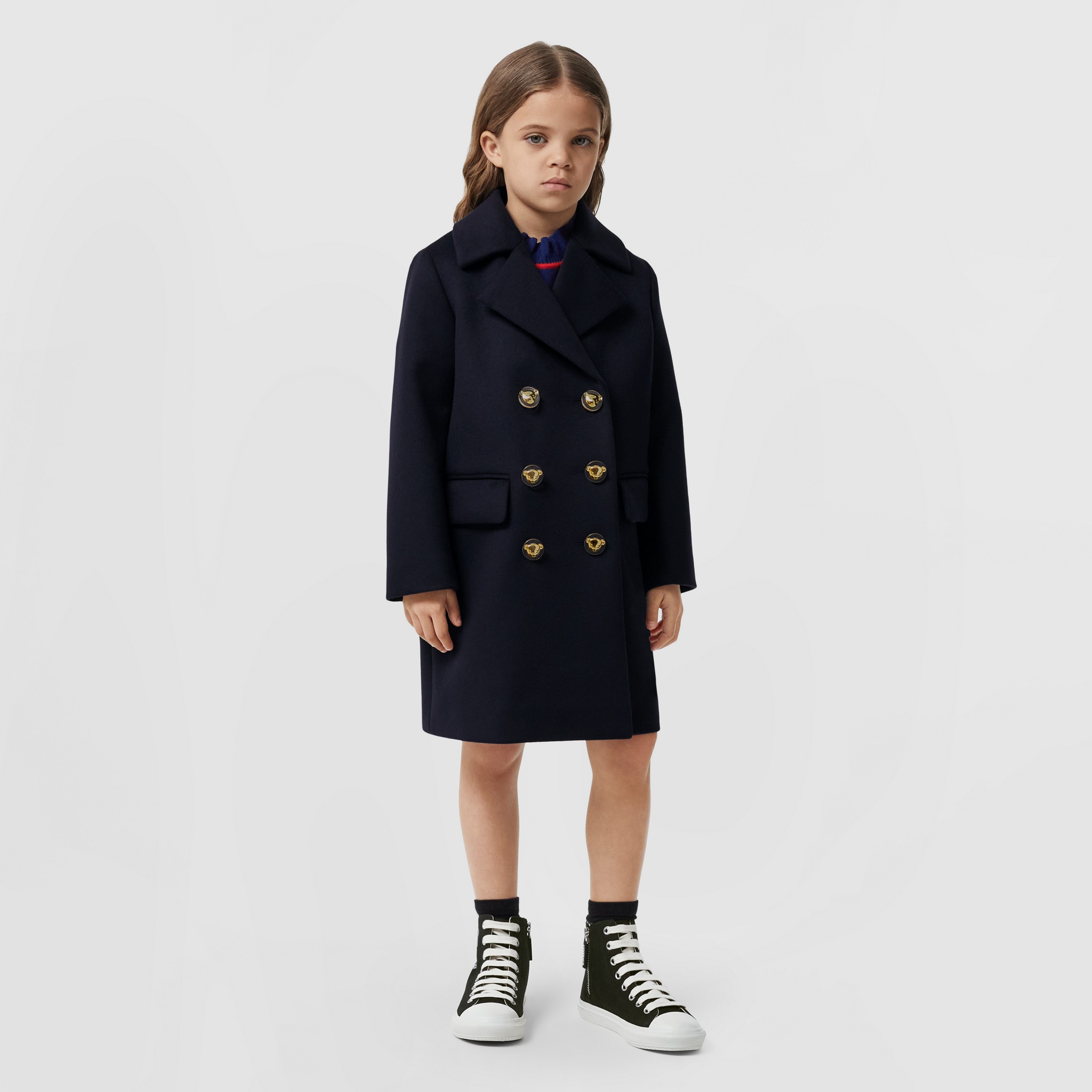 Abrigo de vestir en lana con detalle tipo bufanda extraíble (Medianoche) - Niños | Burberry® oficial - 4
