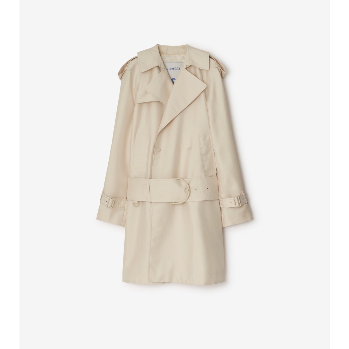 Shop Burberry Mid-length Silk Blend Trench Coat In Grain