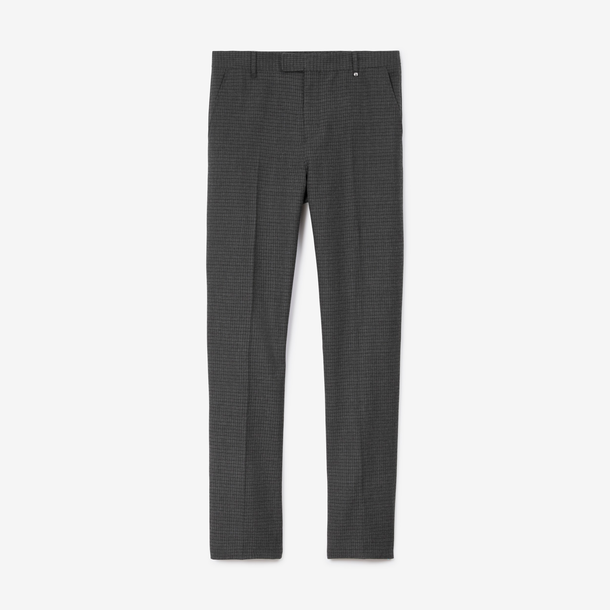 Monogram Motif Micro Check Wool Tailored Trousers in Charcoal - Men | Burberry® Official - 1