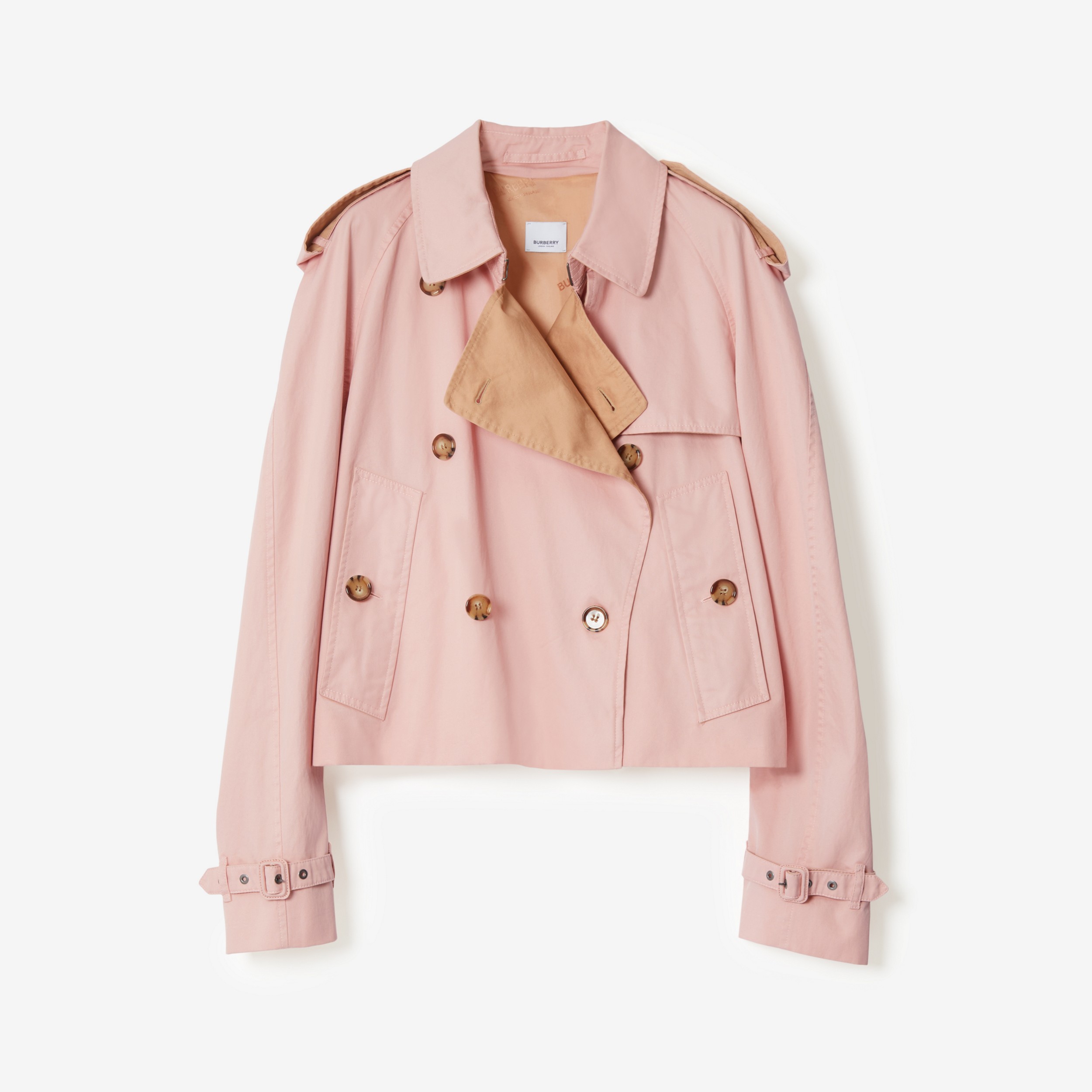 Cotton Gabardine Cropped Trench Coat in Sorbet Pink - Women | Burberry® Official - 1