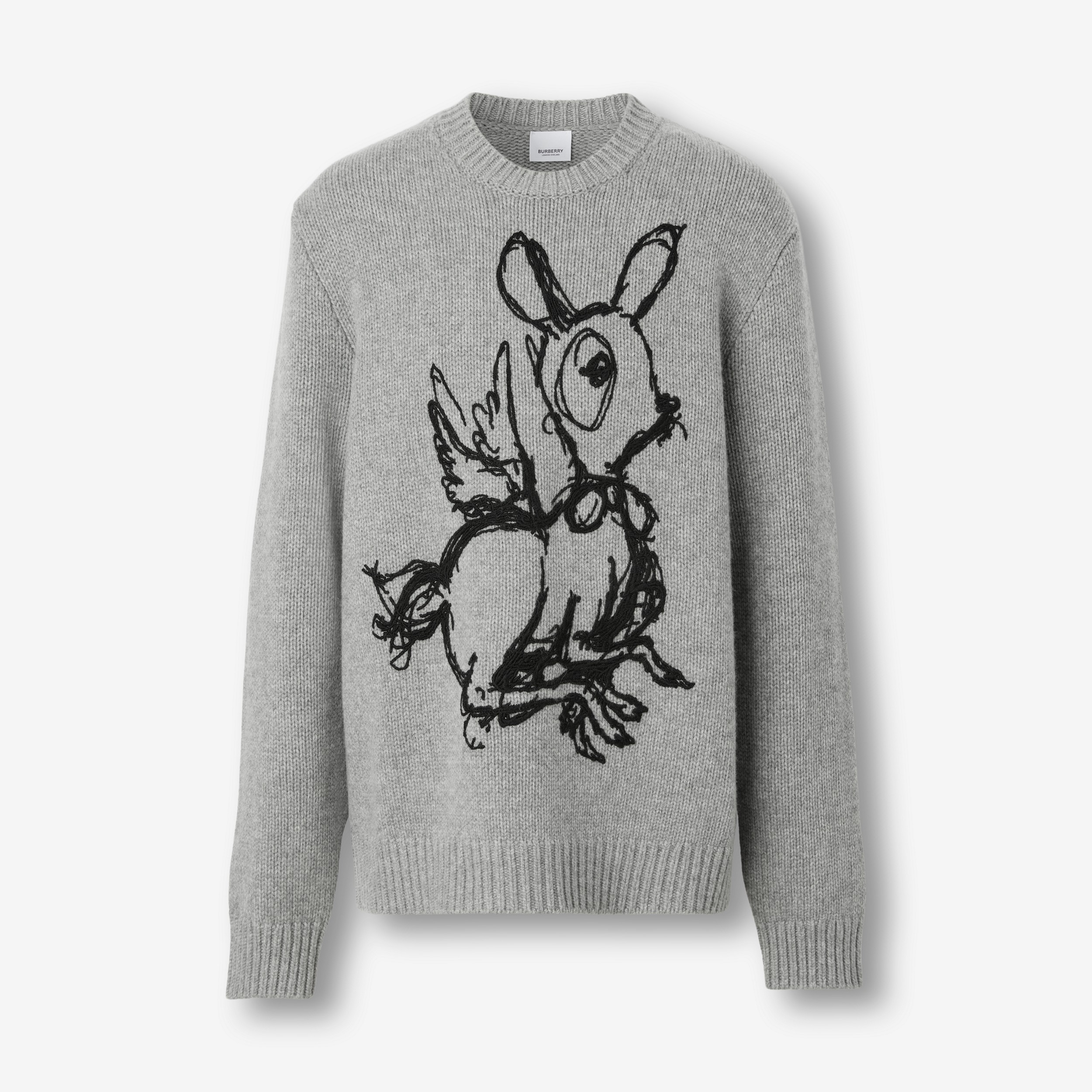 Deer Graphic Wool Cashmere Sweater in Dark Thunder Grey - Men | Burberry® Official - 1