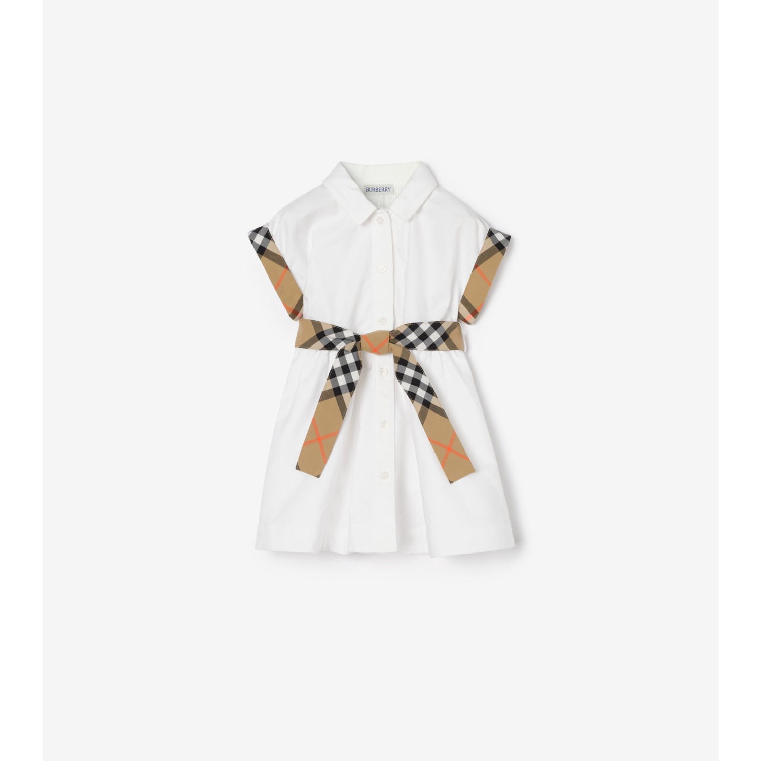 Check Trim Cotton Shirt Dress