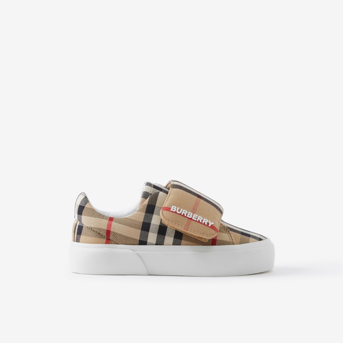 Burberry Childrens Check Cotton Sneakers In Archive Beige