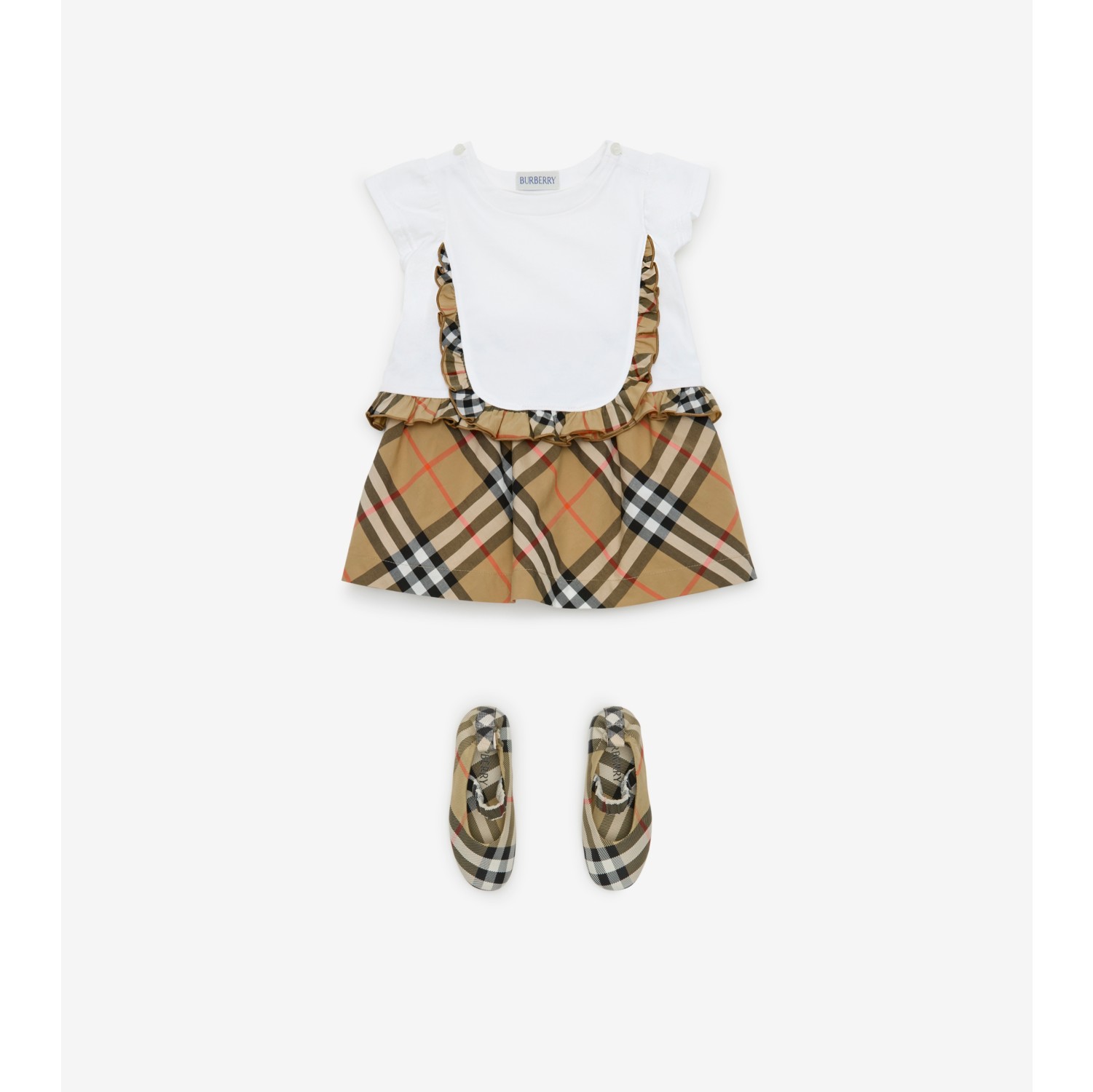 Check Ruffle Stretch Cotton T-shirt