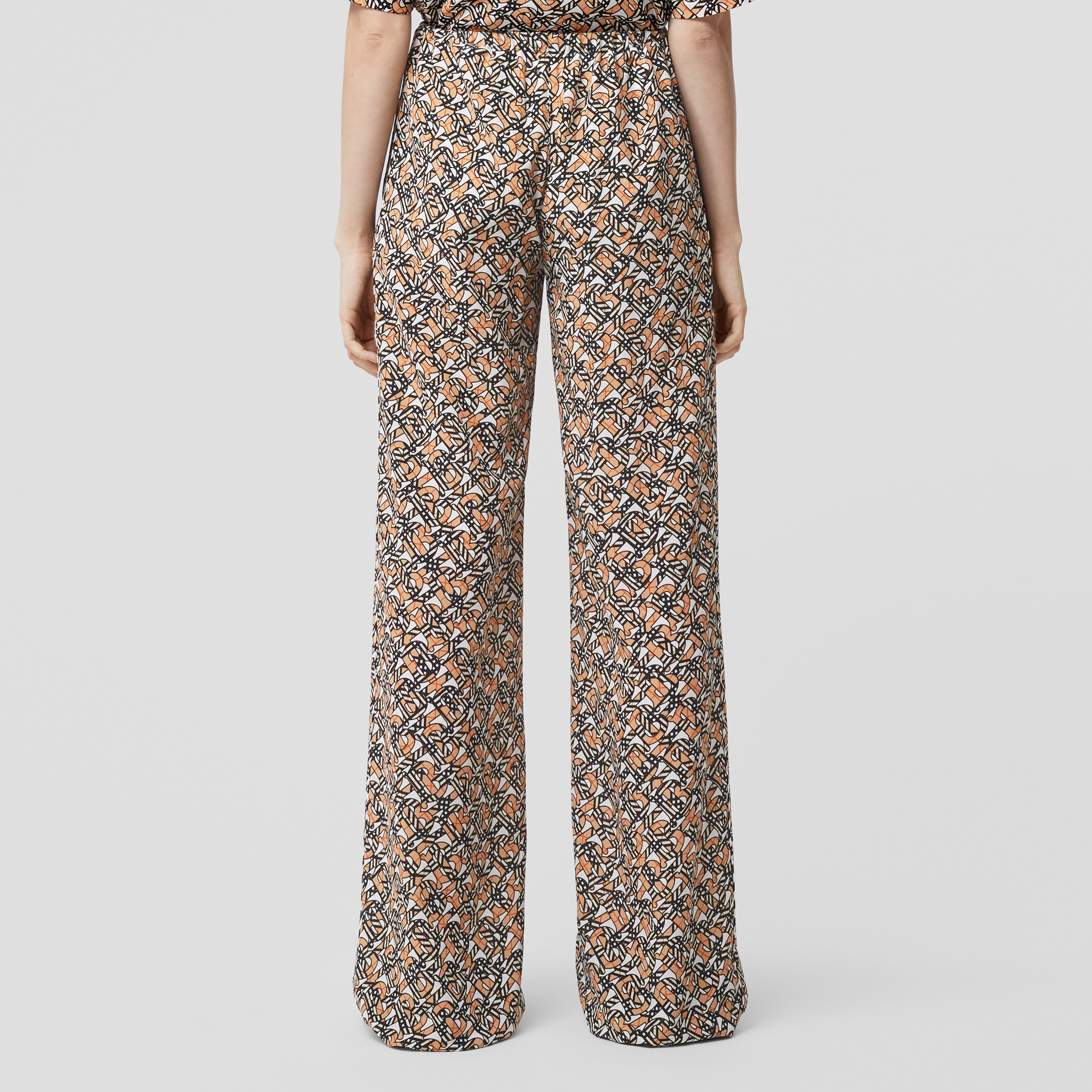 Monogram Print Silk Wide-leg Trousers in White - Women | Burberry® Official - 3