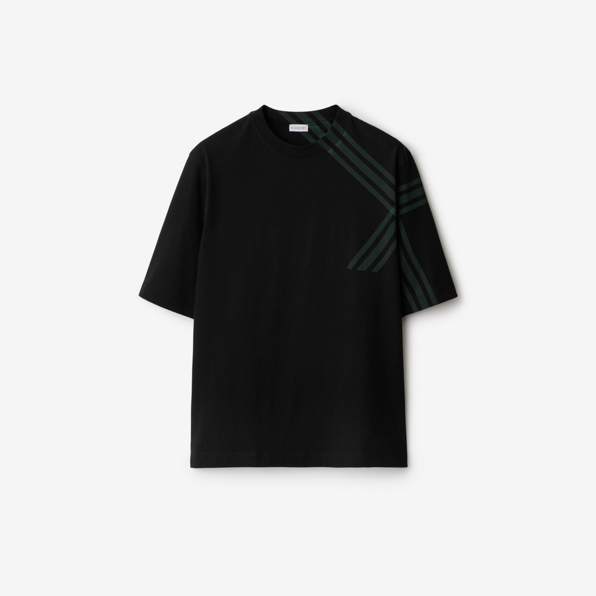 Shop Burberry Check Sleeve Cotton T-shirt In Black