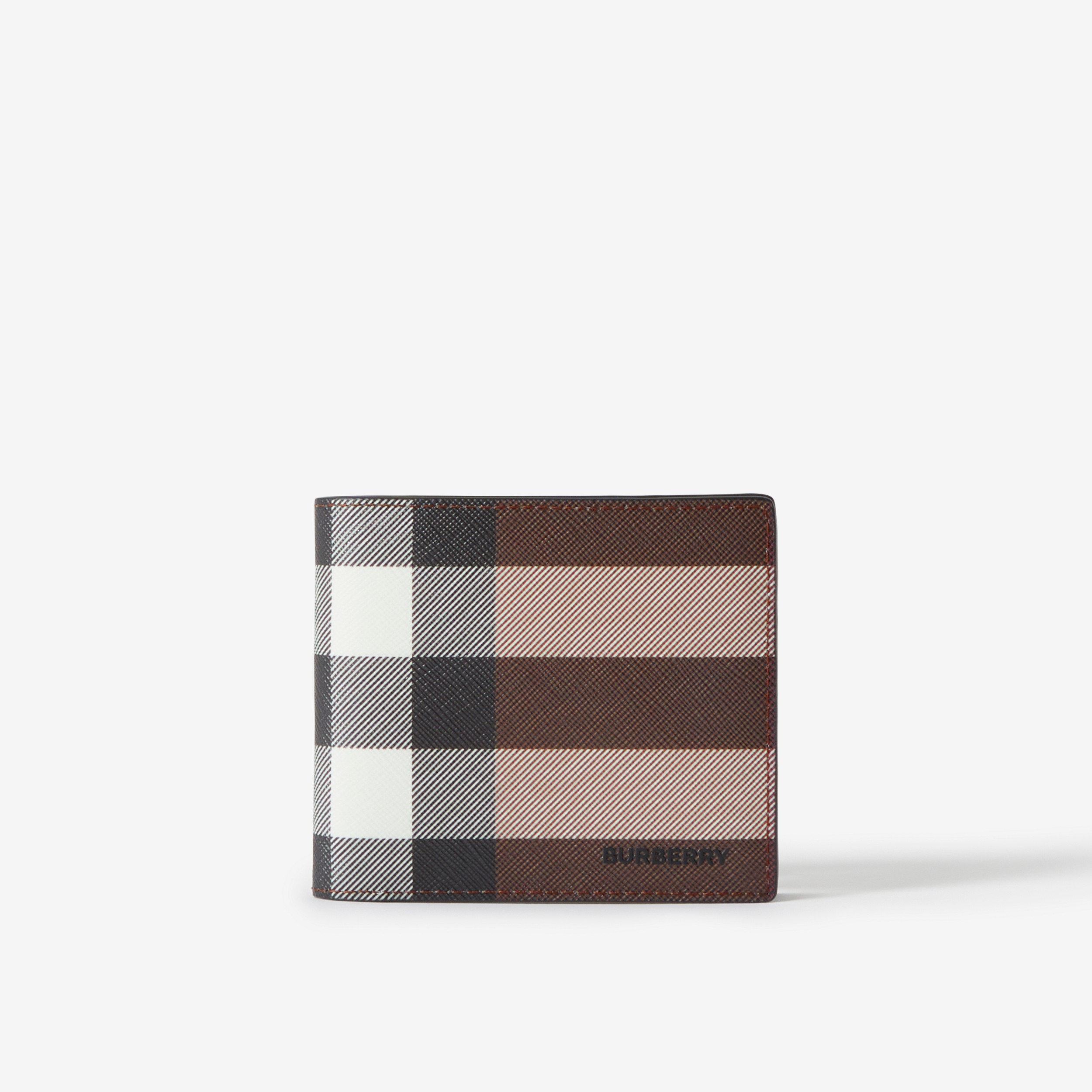 Check and Leather Bifold Wallet in Dark Birch Brown | Burberry® Official - 1